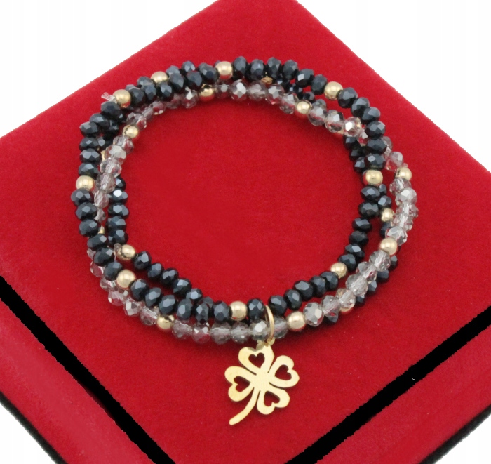 

Bransoletka 3 Sztuki Koraliki Złota Koniczyna Stal