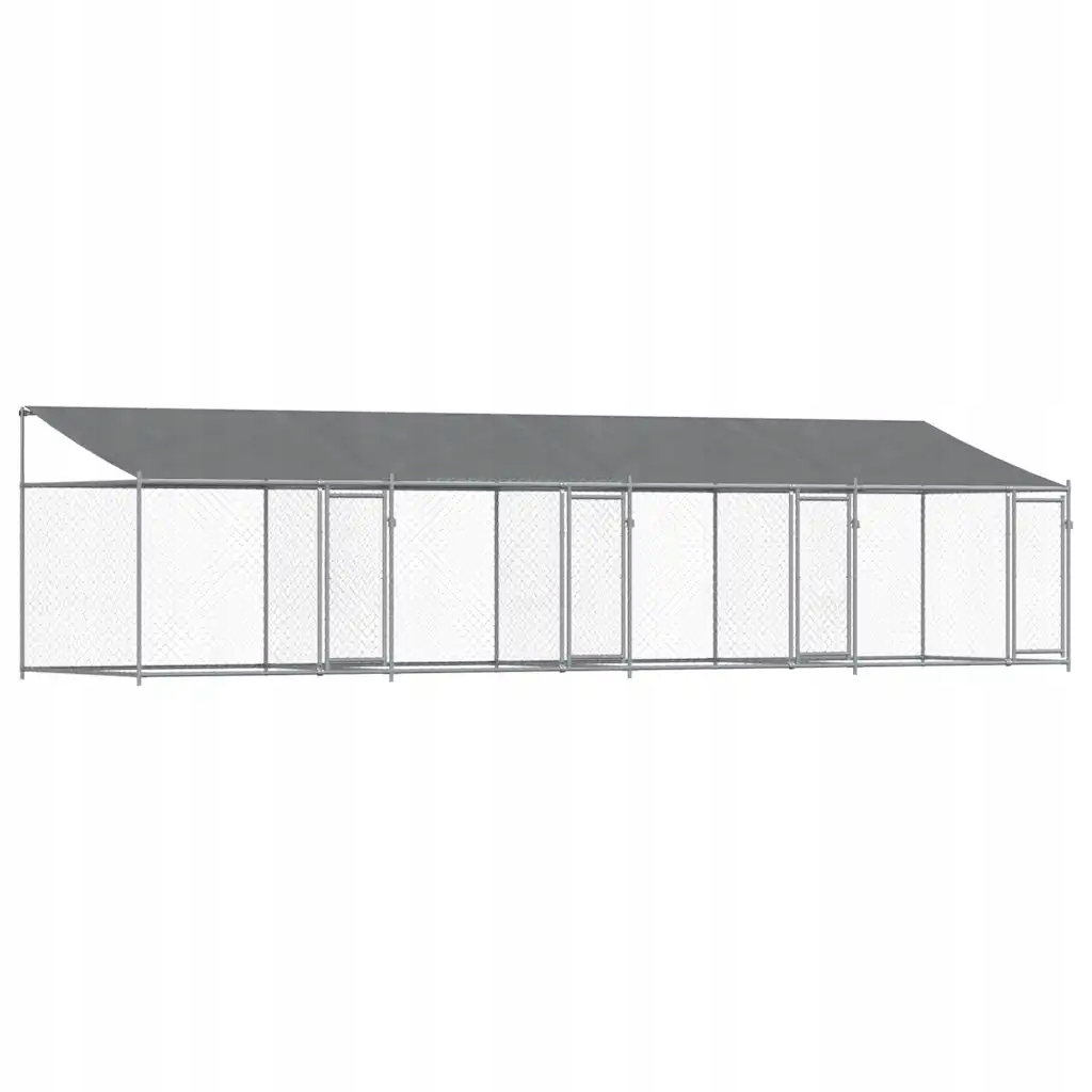 Klec pro psy se střechou a dvířky šedá 8x2x2 m pozinkovaná ocel