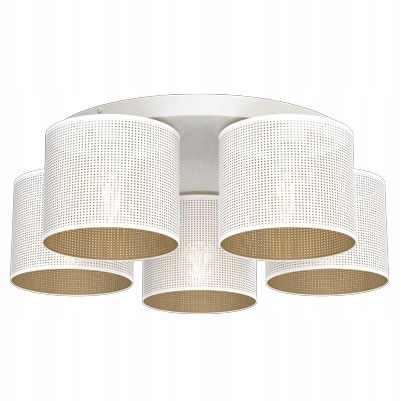 Stropná lampa loft okrúhla 58 cm biela zlatá sieťovina 5 bodov Luminex
