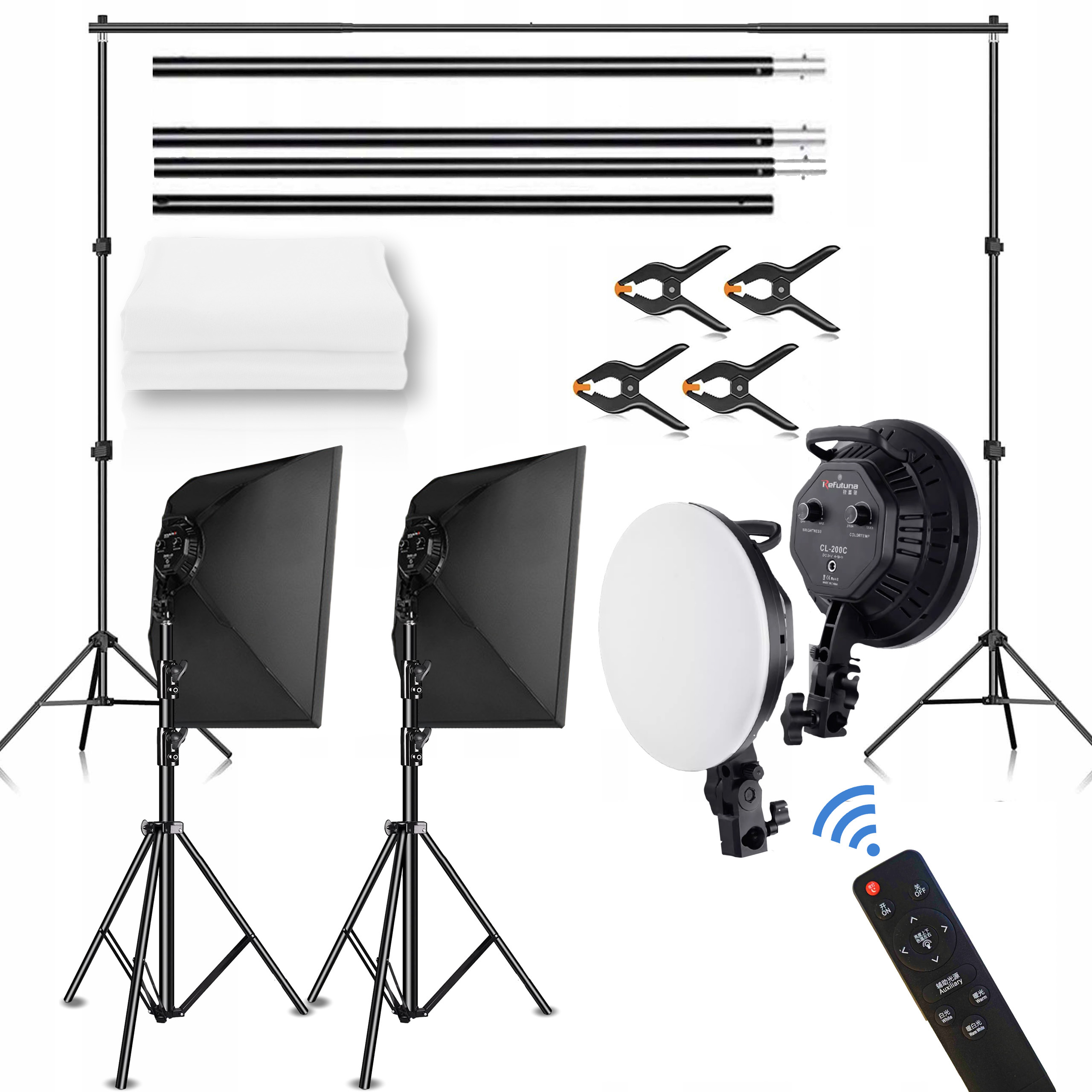 Statyw do Tła Foto Teł Zestaw 288x300cm POPRZECZKA Softbox + Tło Białe 2x3m Producent GearPro