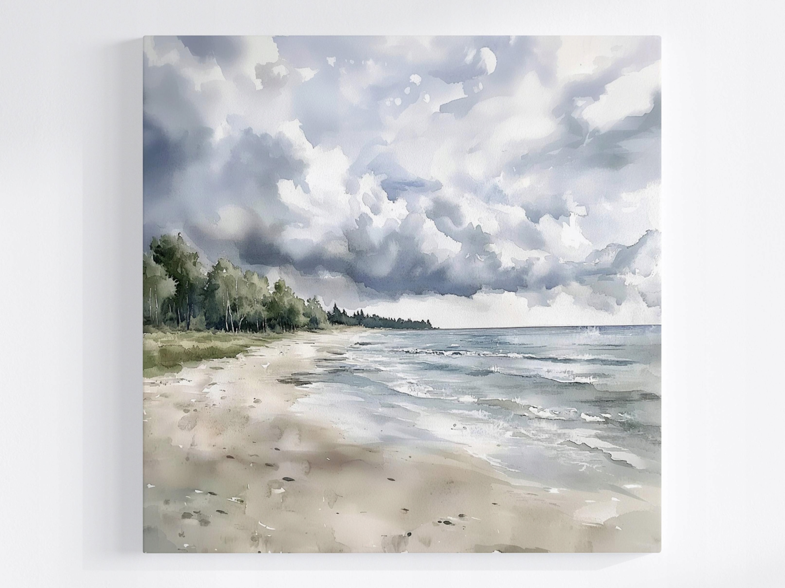 Obraz Na Plátně Canvas Krajina Moře Pláž Les Nebe Mraky Déšť 80x80