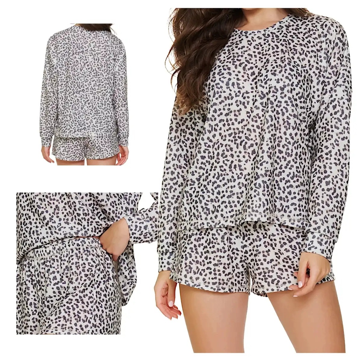 Dámské pyžamo Pm 7533 Cream Leo dlouhý rukáv šortky vzor leo homewear S