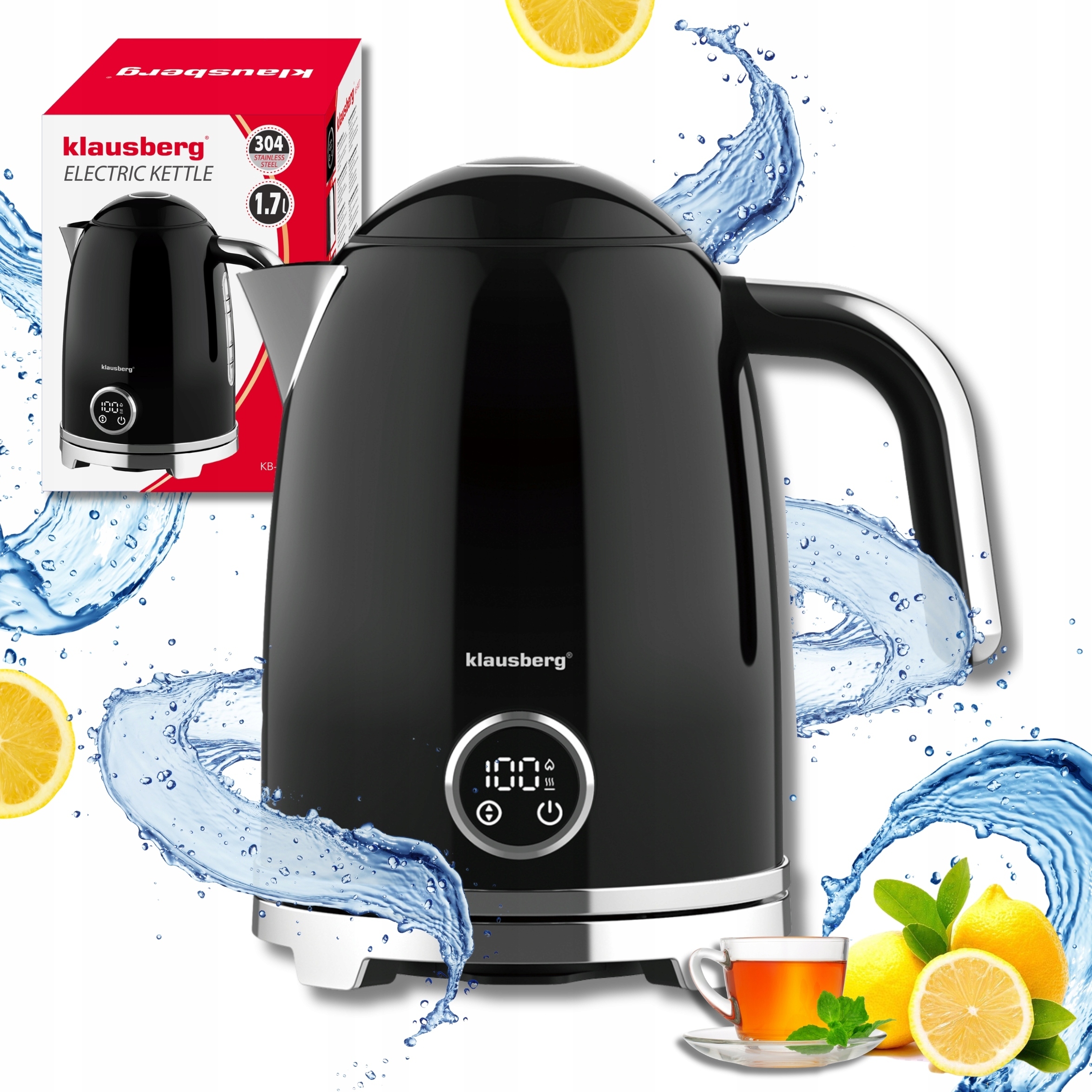 Bezdrátová elektrická konvice Klausberg Teploměr 1,7L Led ocel 304