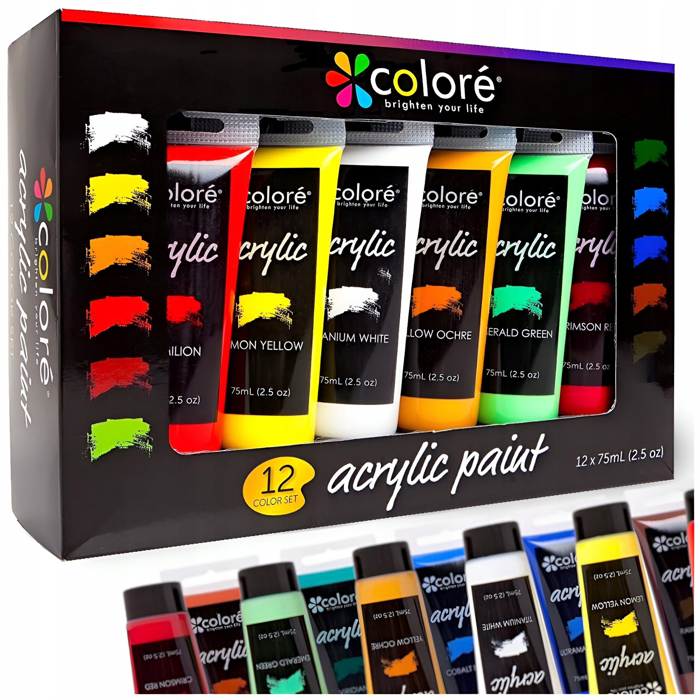 FARBY AKRYLOWE W TUBCE PROFESJONALNY ZESTAW FARB AKRYLOWYCH 12x75 ML
