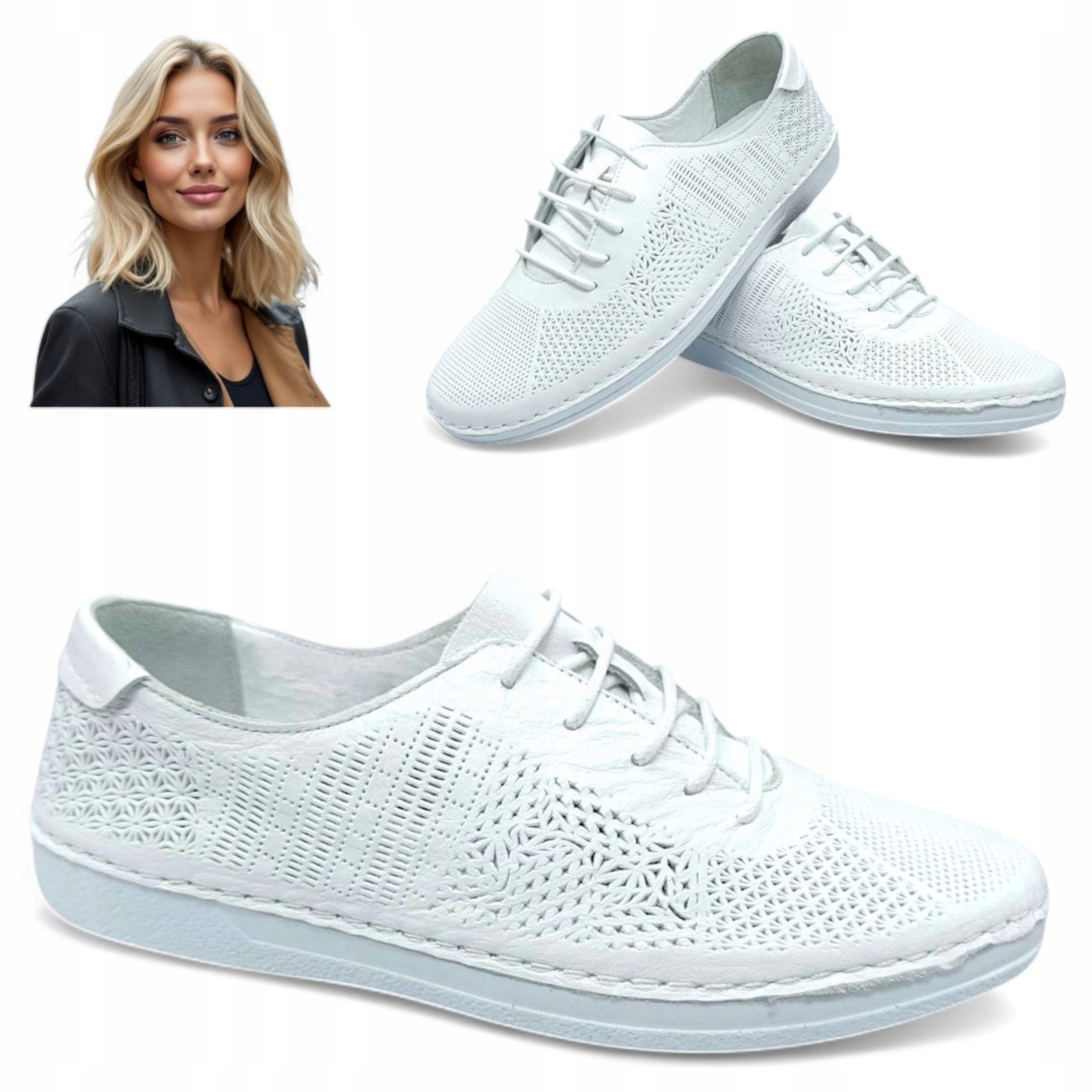 Dámské kožené polobotky Loretta 39 Letní tenisky ažurové bílé s vázáním