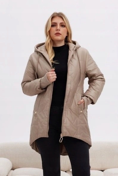 Bunda S Kapucí B8345 Světle Béžová 46