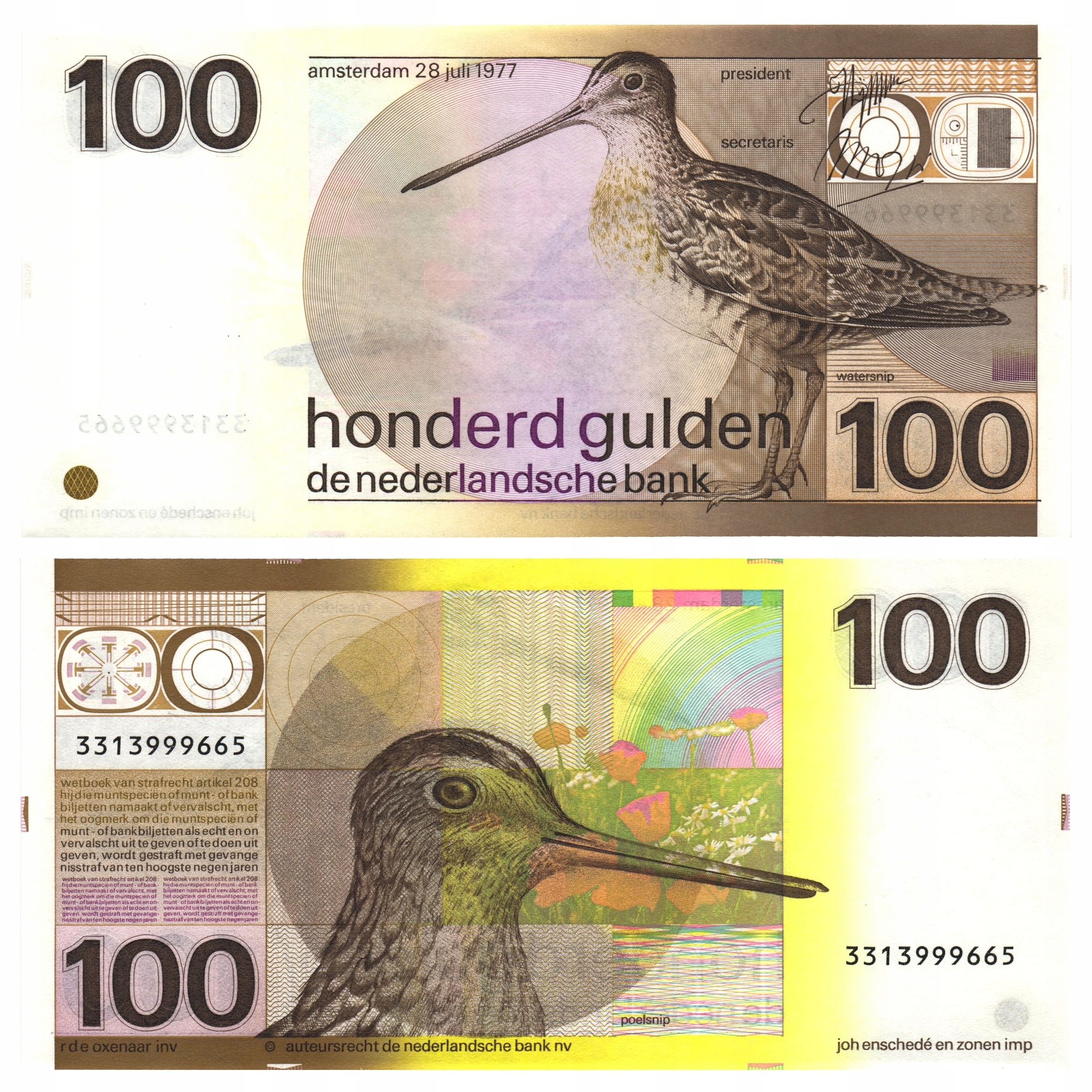 HOLANDIA 100 Gulden 1977 P-97 UNC