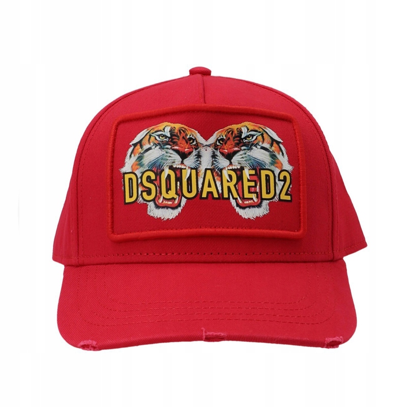 

Dsquared2 Czerwona czapka z daszkiem i z tygrysami
