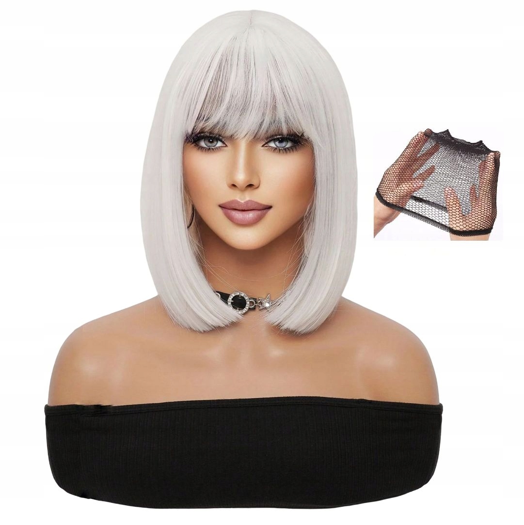 Bílá blond paruka s krátkou ofinou až k ramenům jako Přírodní čepice Bonus