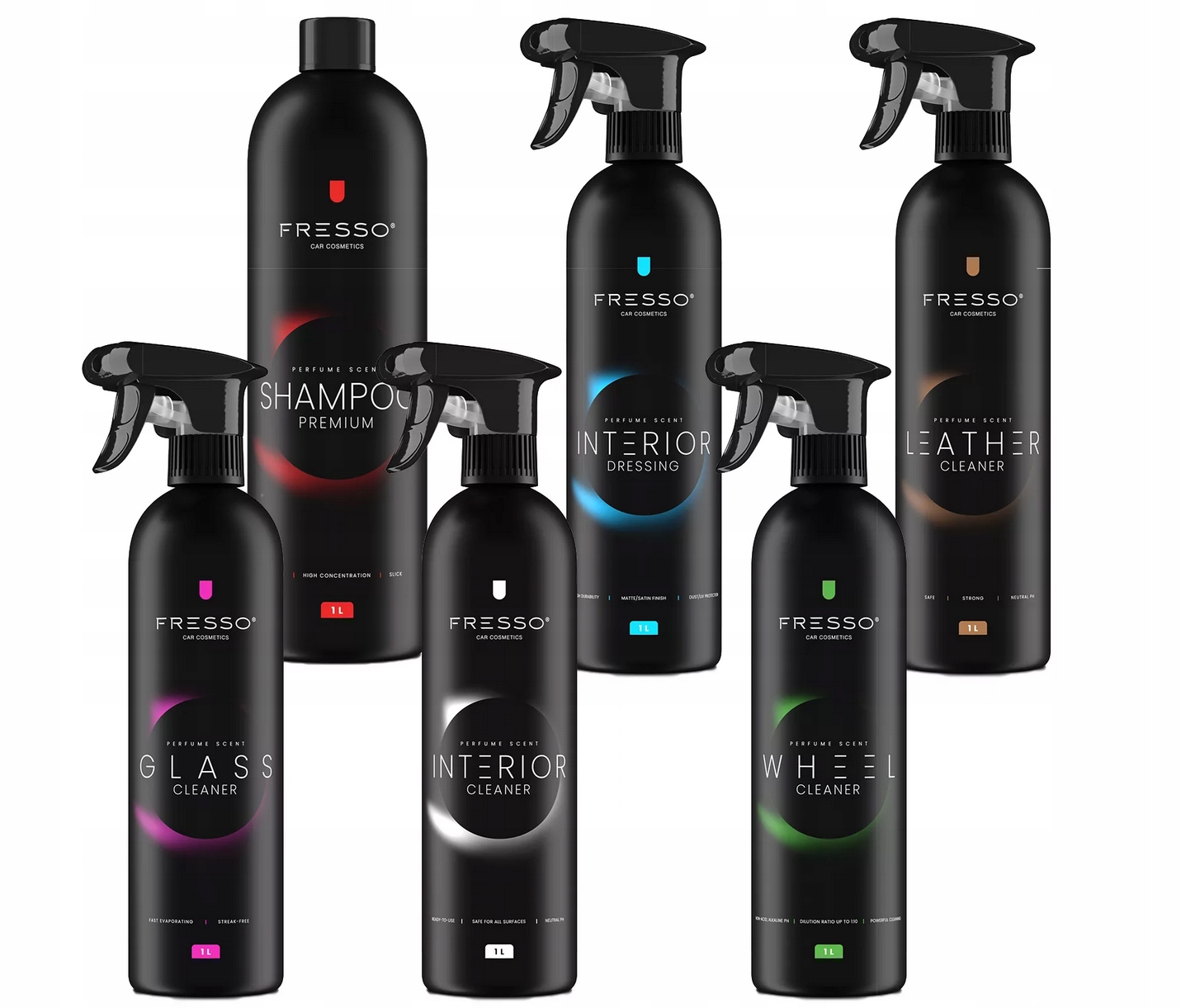 OGROMNY Zestaw produktów FRESSO 6X1L SKÓRA WNĘTRZE SZYBY KOŁA SZAMPON