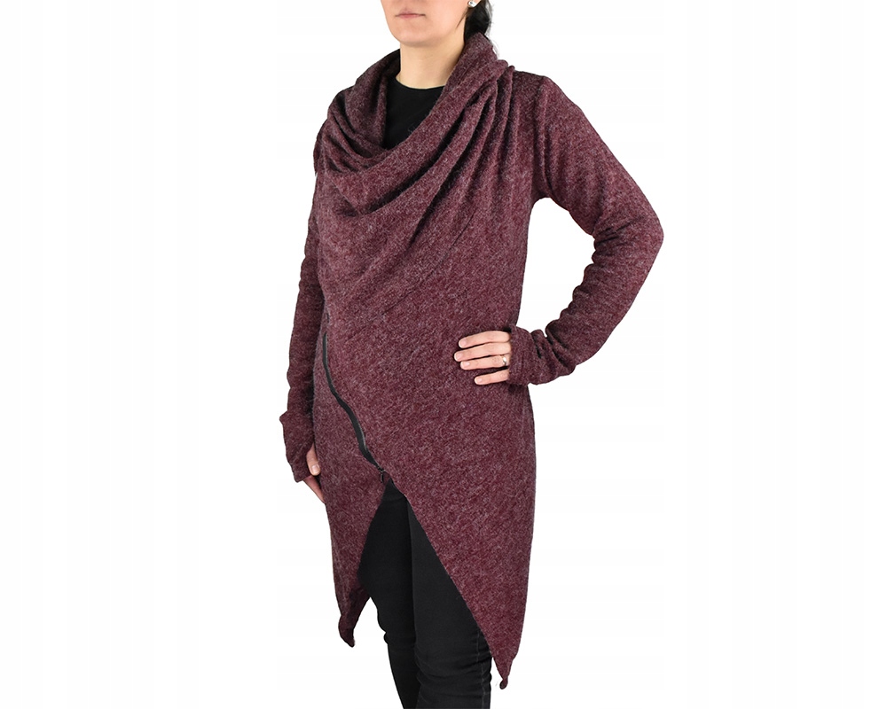 Kardigan Ada s límcem, dvoucestný zip, vínový