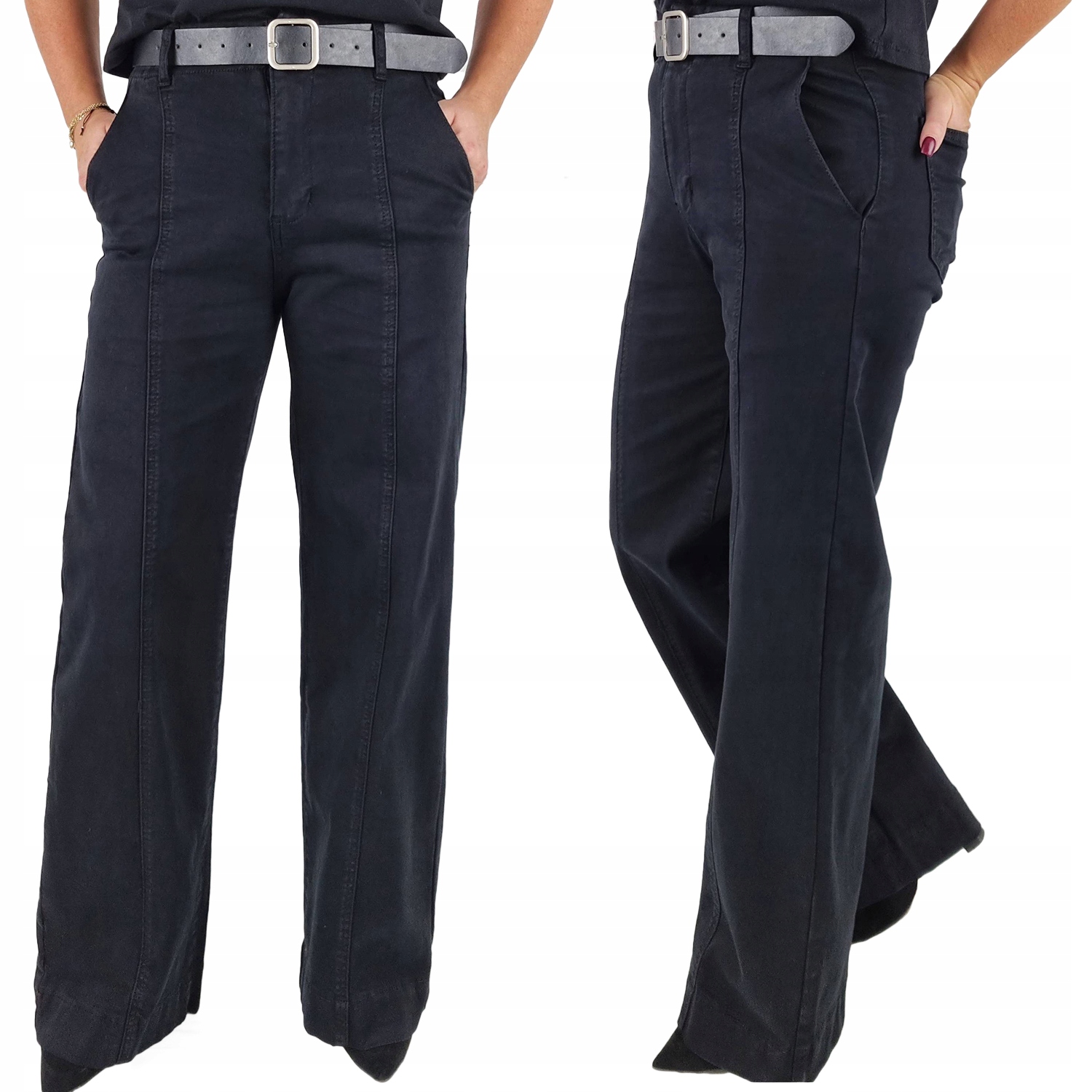 M.sara Spodnie Jeansowe Szerokie Nogawki Czarne 42/XL