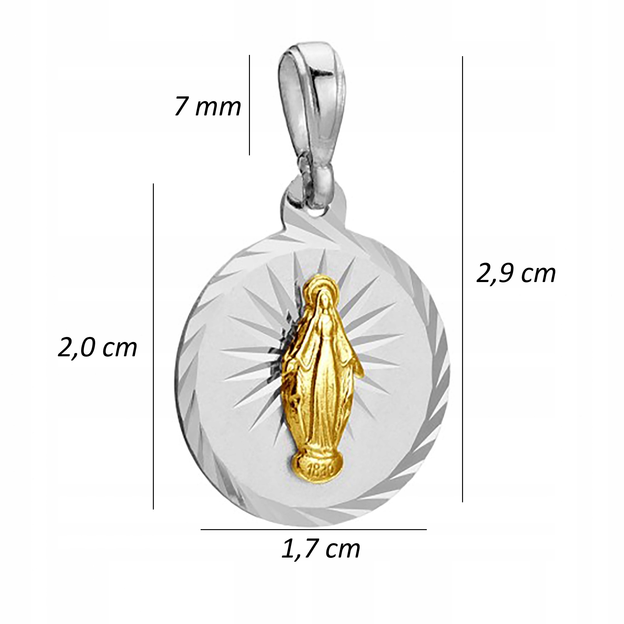 SREBRNY POZŁACANY DAMSKI MEDALIK WISIOREK MATKA BOSKA CUDOWNA SREBRO 925 Stan opakowania oryginalne
