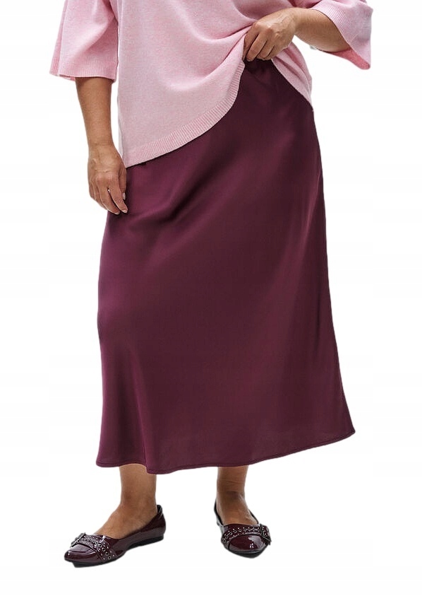 Plus Size Zizzi Saténová Bordó Sukně MIDI 441A 50
