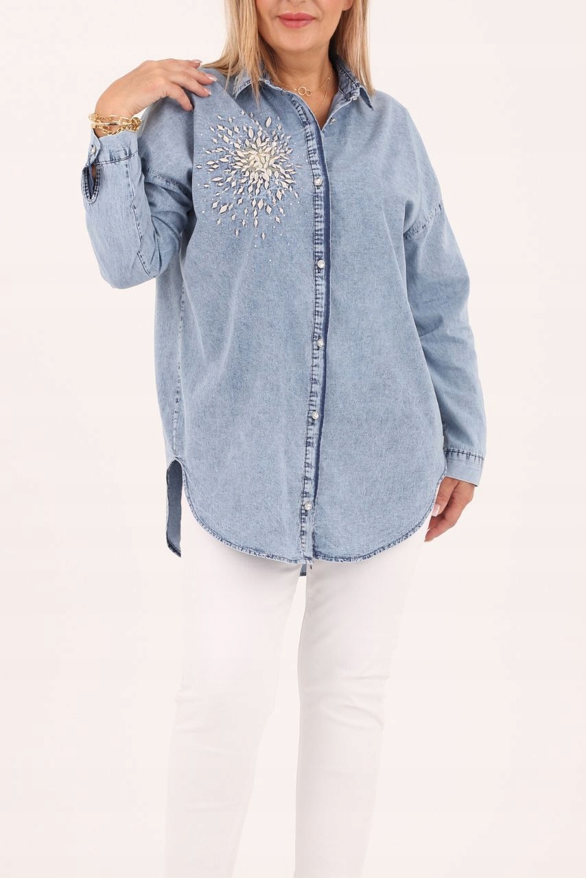 KOSZULA JEANSOWA DAMSKA DUŻE ROZMIARY ELEGANCKA DŁUGA OVERSIZE STYLOWA Płeć kobieta