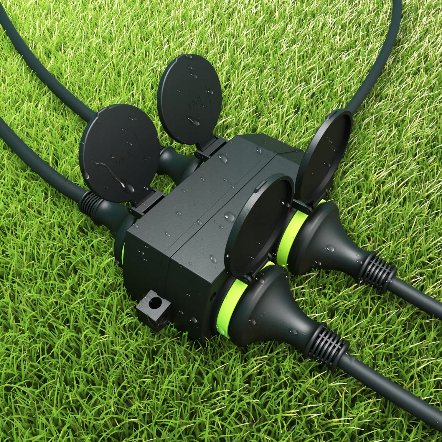 MUTECPOWER Przedłużacz 15m 4 Gniazda Schuko Na Zewnątrz IP44 — miniatura 4