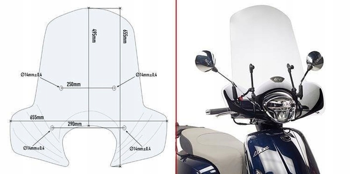 Kappa Sklo Kymco Like 125 (17-18) Transparentná 49,5 x 65,5 cm Potrebná