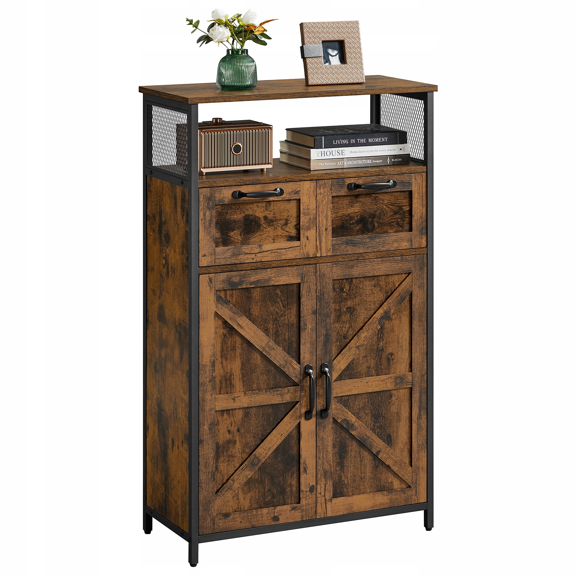Komoda Kredens do Salonu Kuchni Rustykalny Brąz 108,5x30,5x66 CM Pojemny