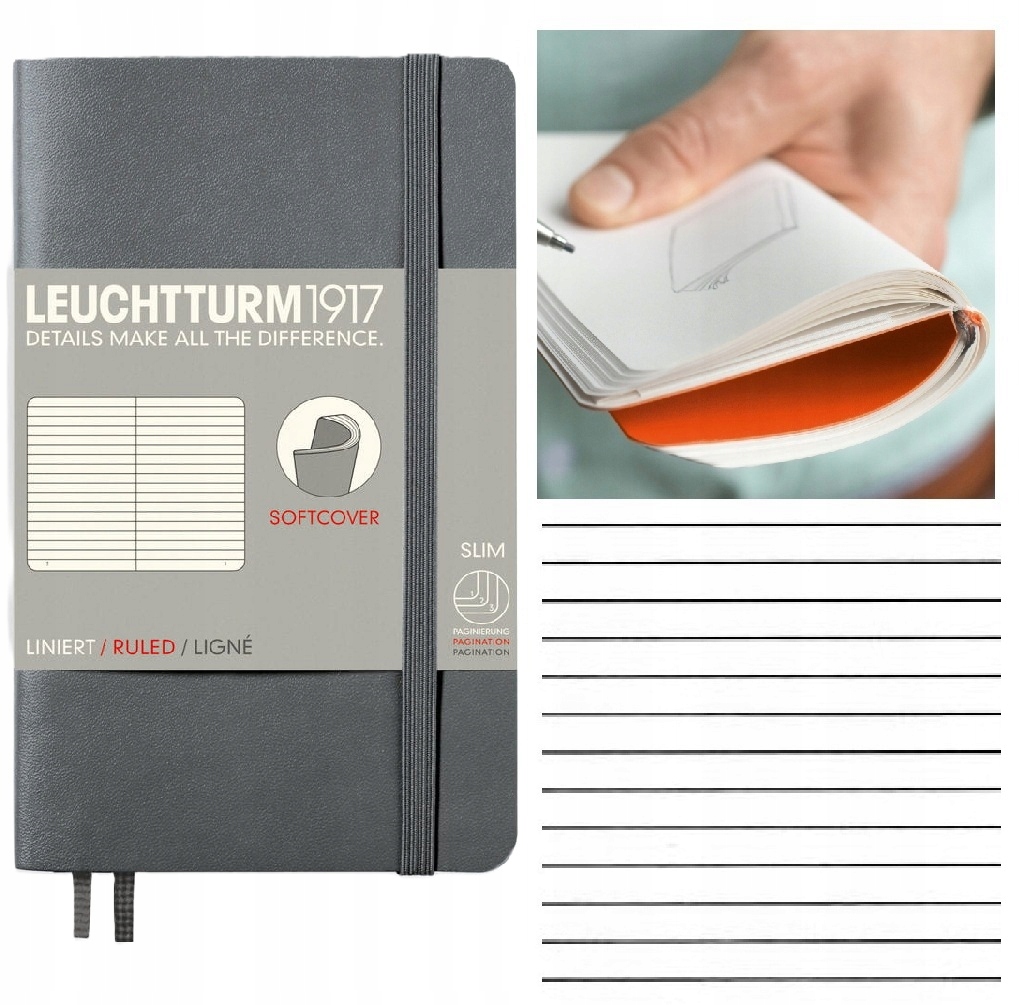 LEUCHTTURM1917 Notatnik Notes A6 Linia miękki zeszyt w linię Antracytowy