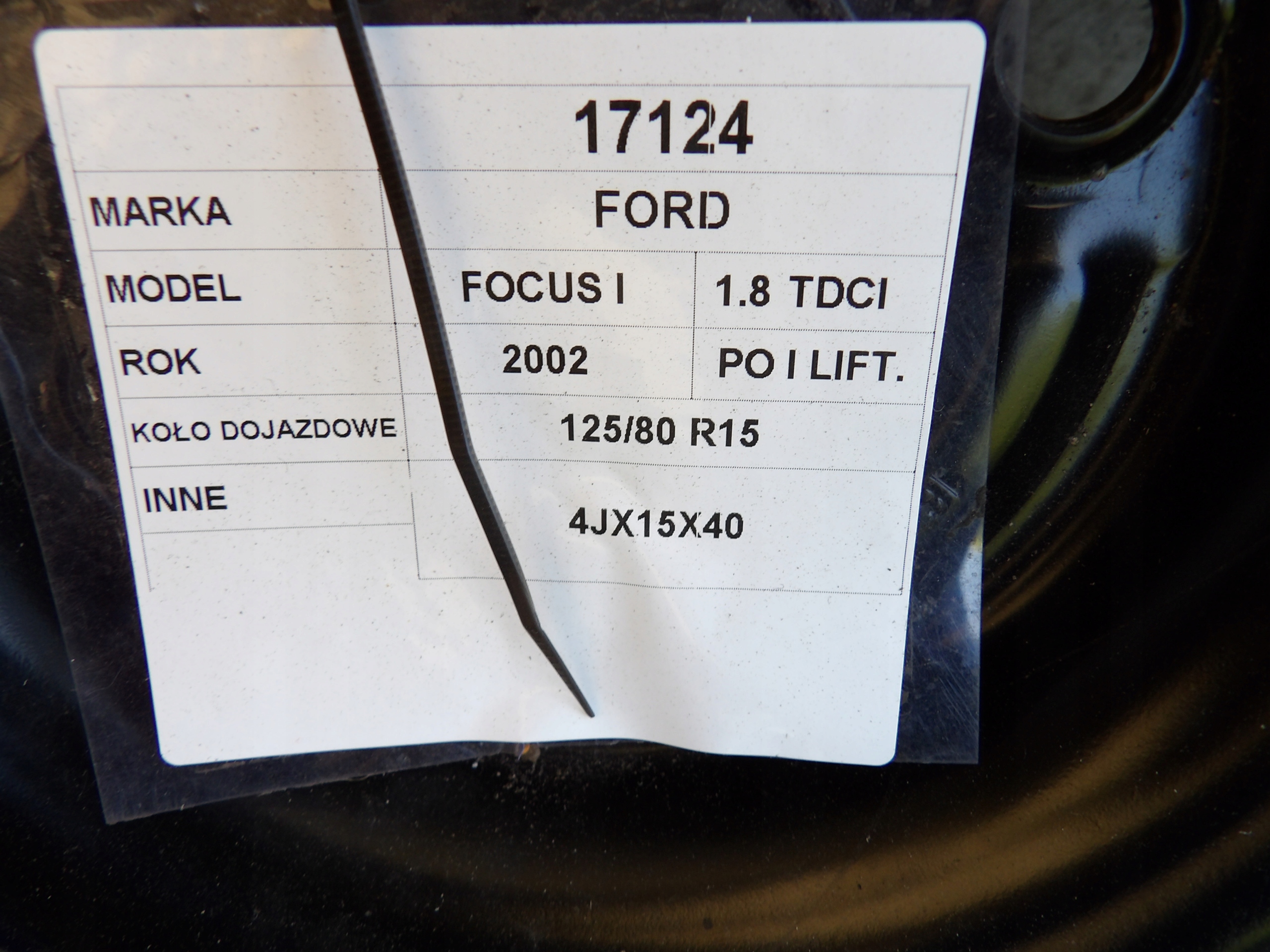 Ford Focus MK and wheel spare 15" 4Jx15x40