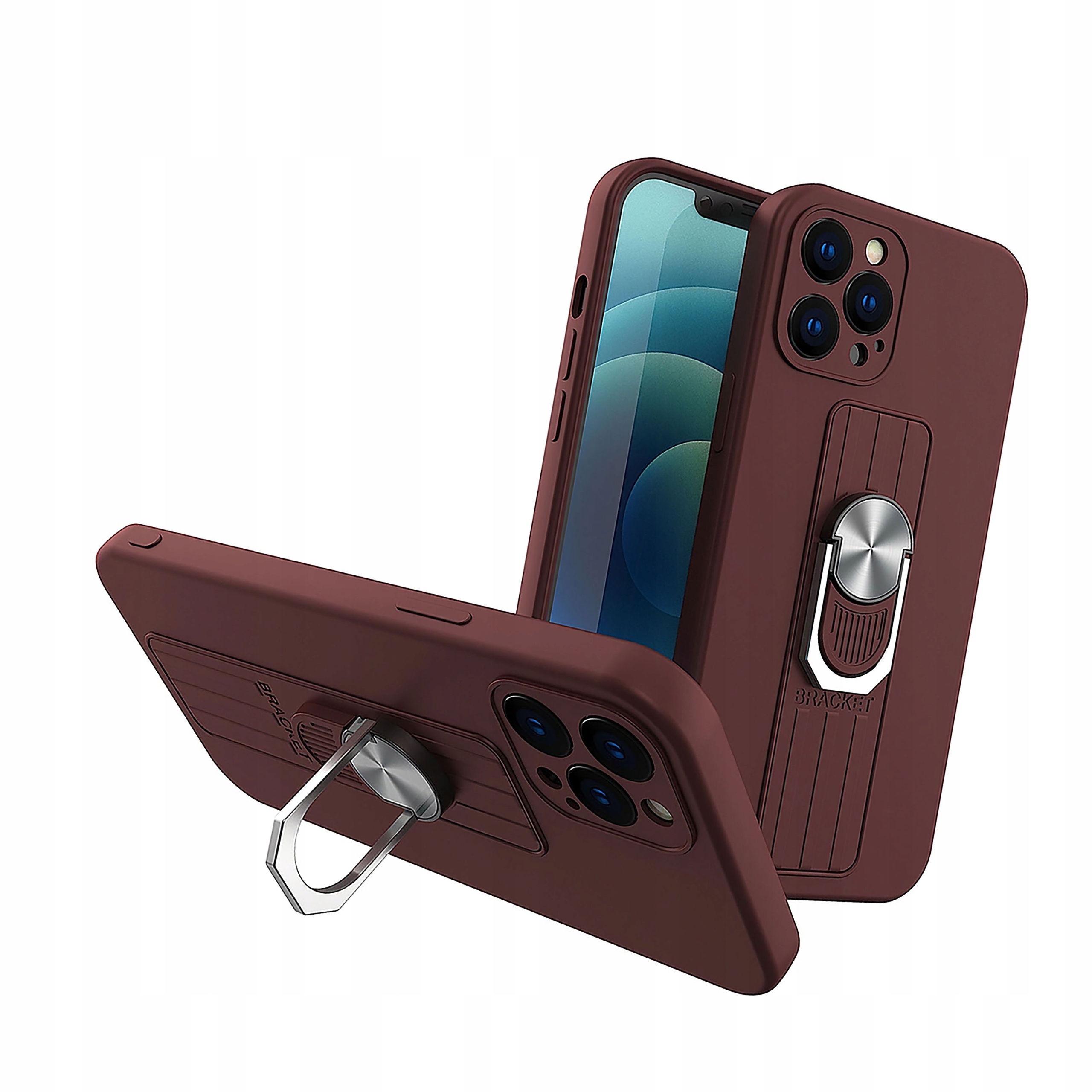 Ring Case silikonowe etui z uchwytem na palec do iPhone 12 Pro Max brązowy