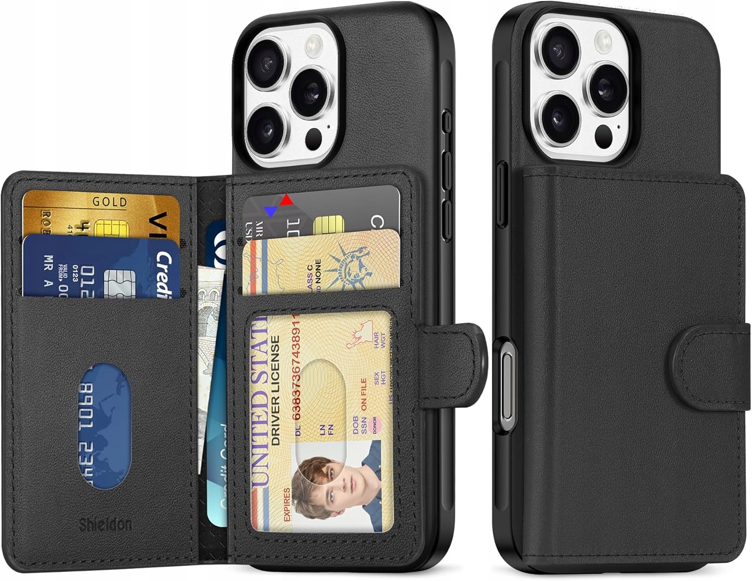 2v1 Pouzdro s peněženkou pro iPhone 16 Pro Pravá Kůže Slim pouzdro