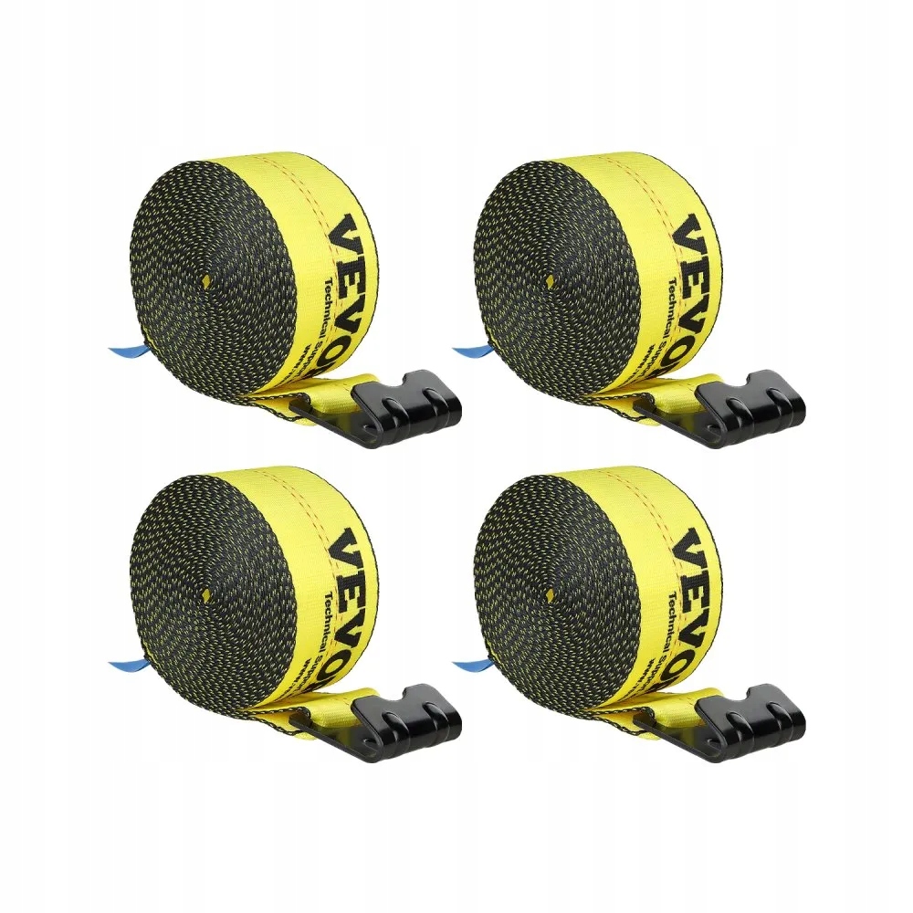 Přepravní pásy upevňovací plochý hák 9 m 10 cm žluté, sada 4 ks, silné