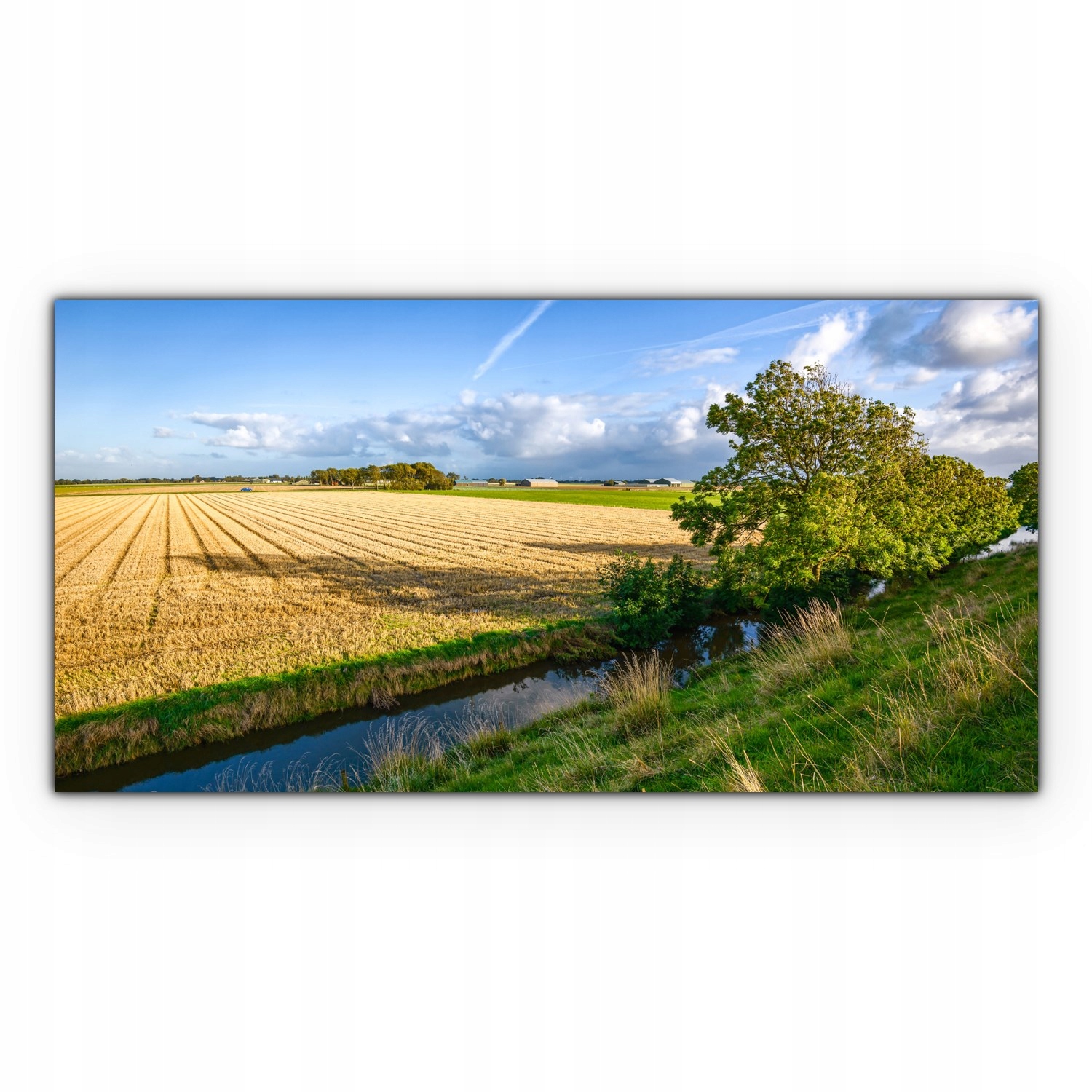 

Obraz płótno z foto 120x60 Pole Rzeka Wioska Wieś
