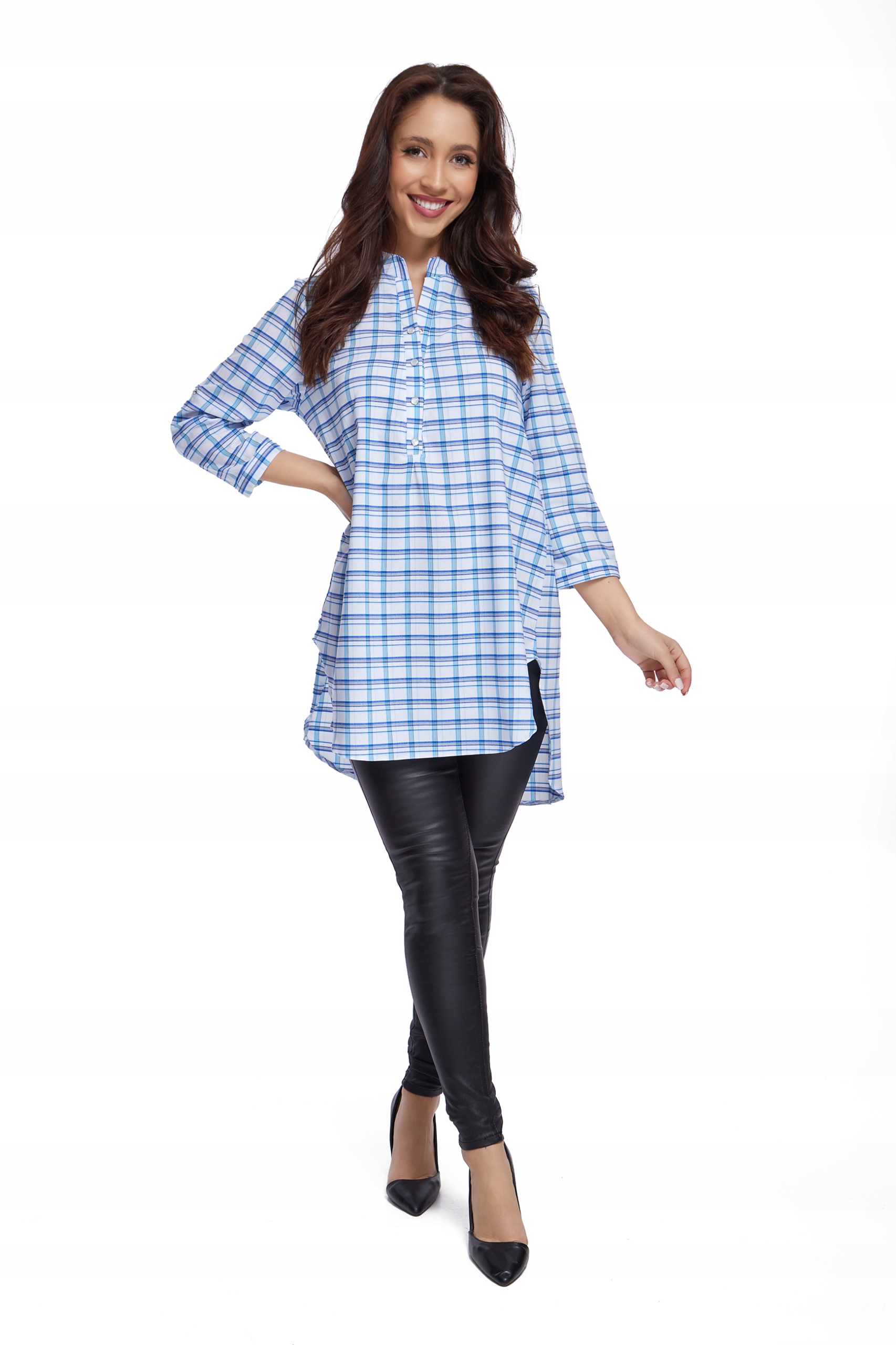 Luźna elegancka TUNIKA OVERSIZE krata roz - 50 Model NADIA - 04