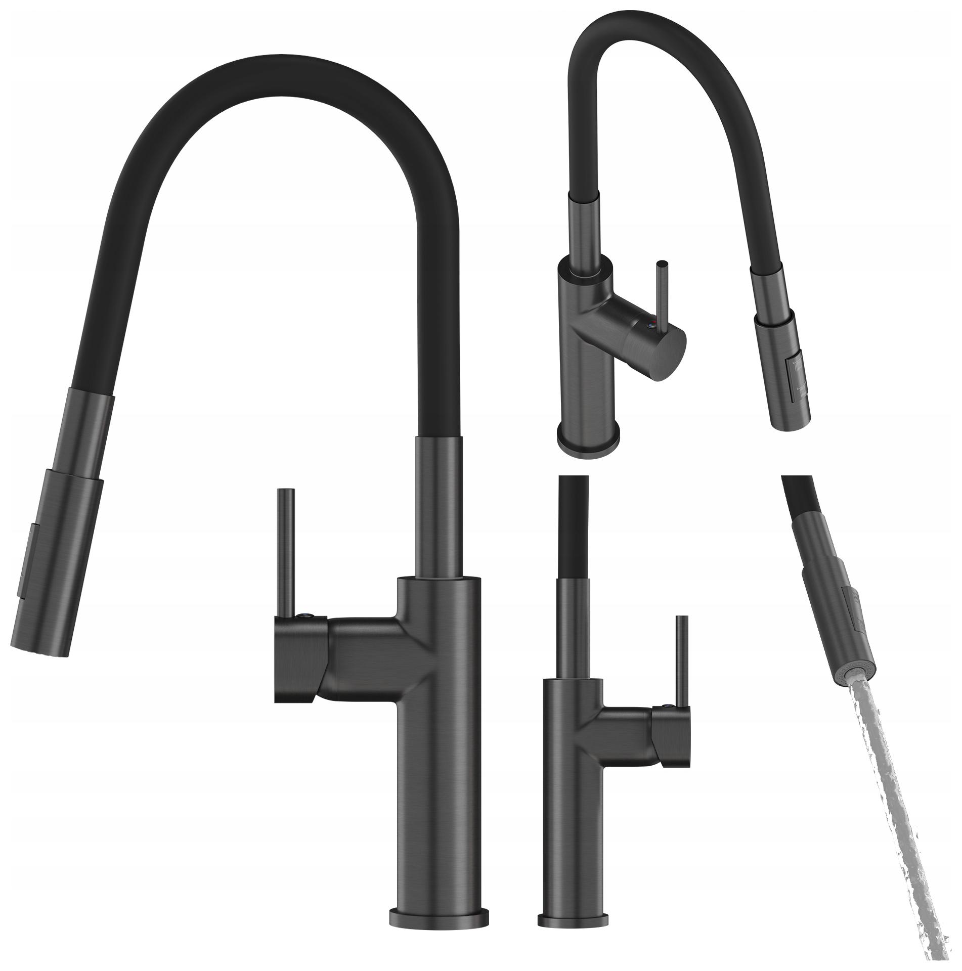 Kuchynská Batéria Gun Grey Metalická Vysoká Flexibilná S Otočnou Hubicou Pre Drez Lonar