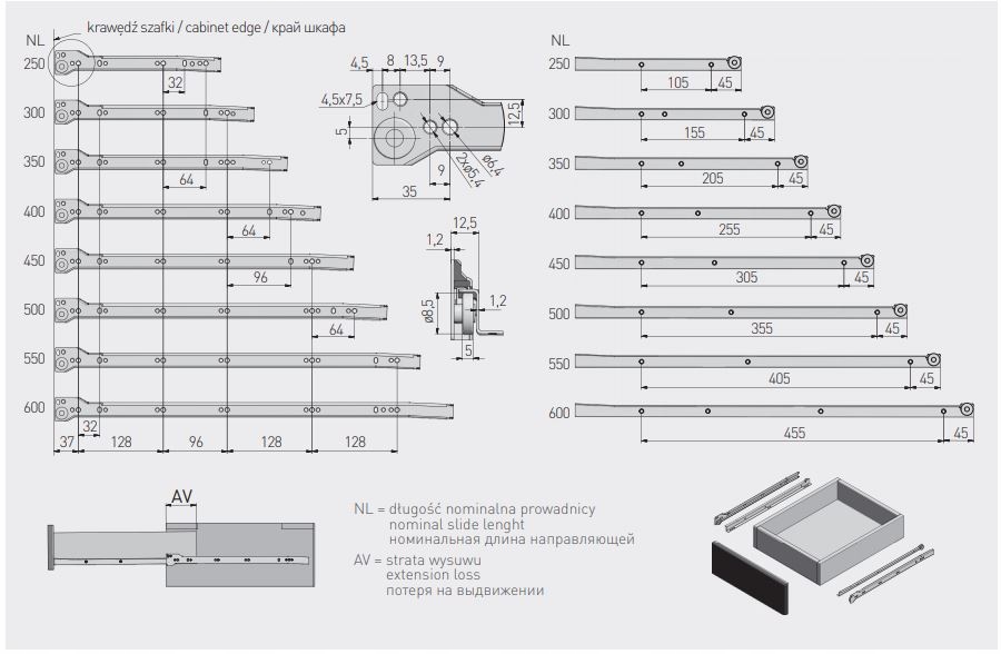 Prowadnica rolkowa 350 biała FGV Marka FGV