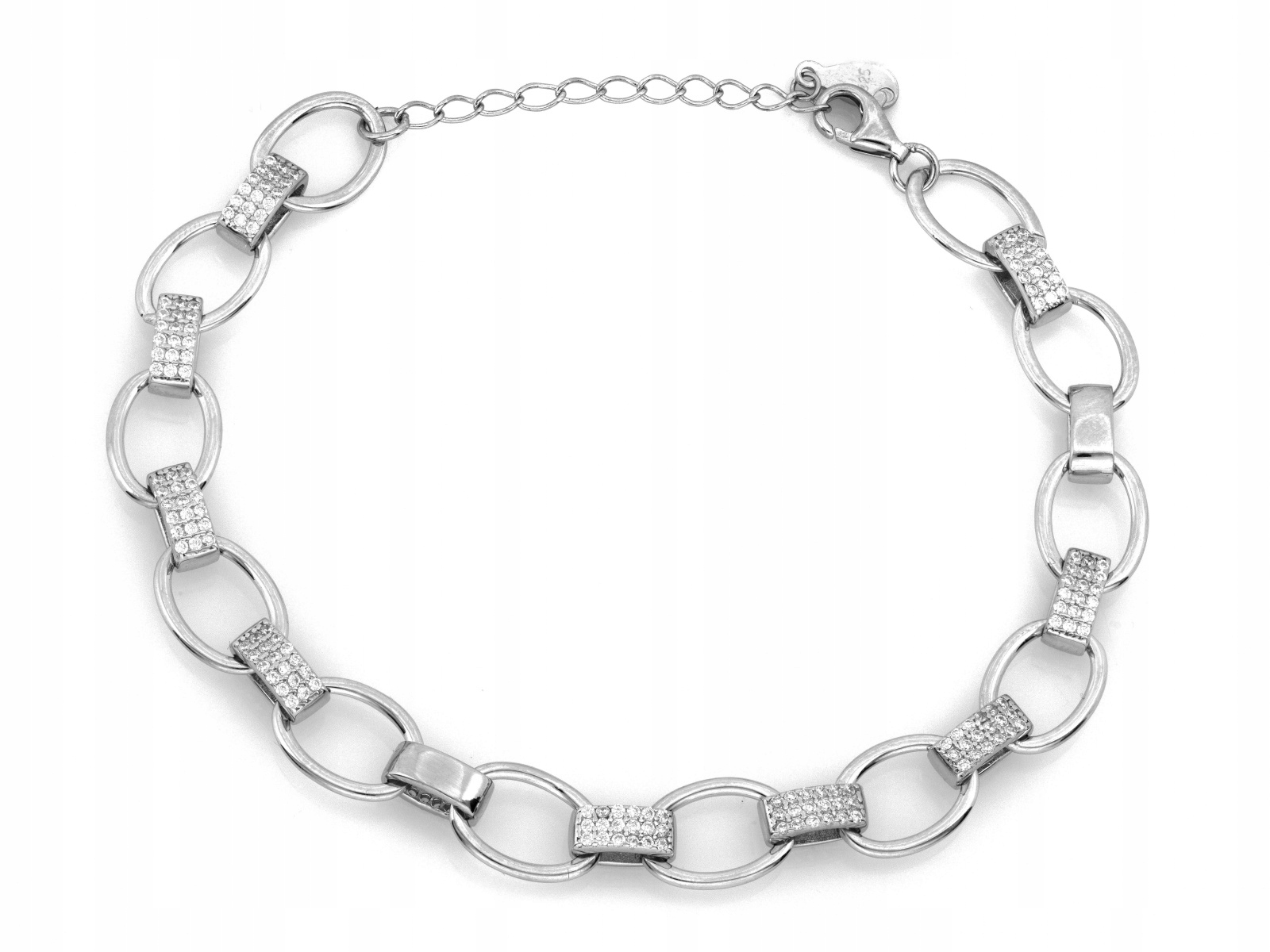Stříbrný dámský náramek 925 Oválné články Zirkony elegantní stylový 21