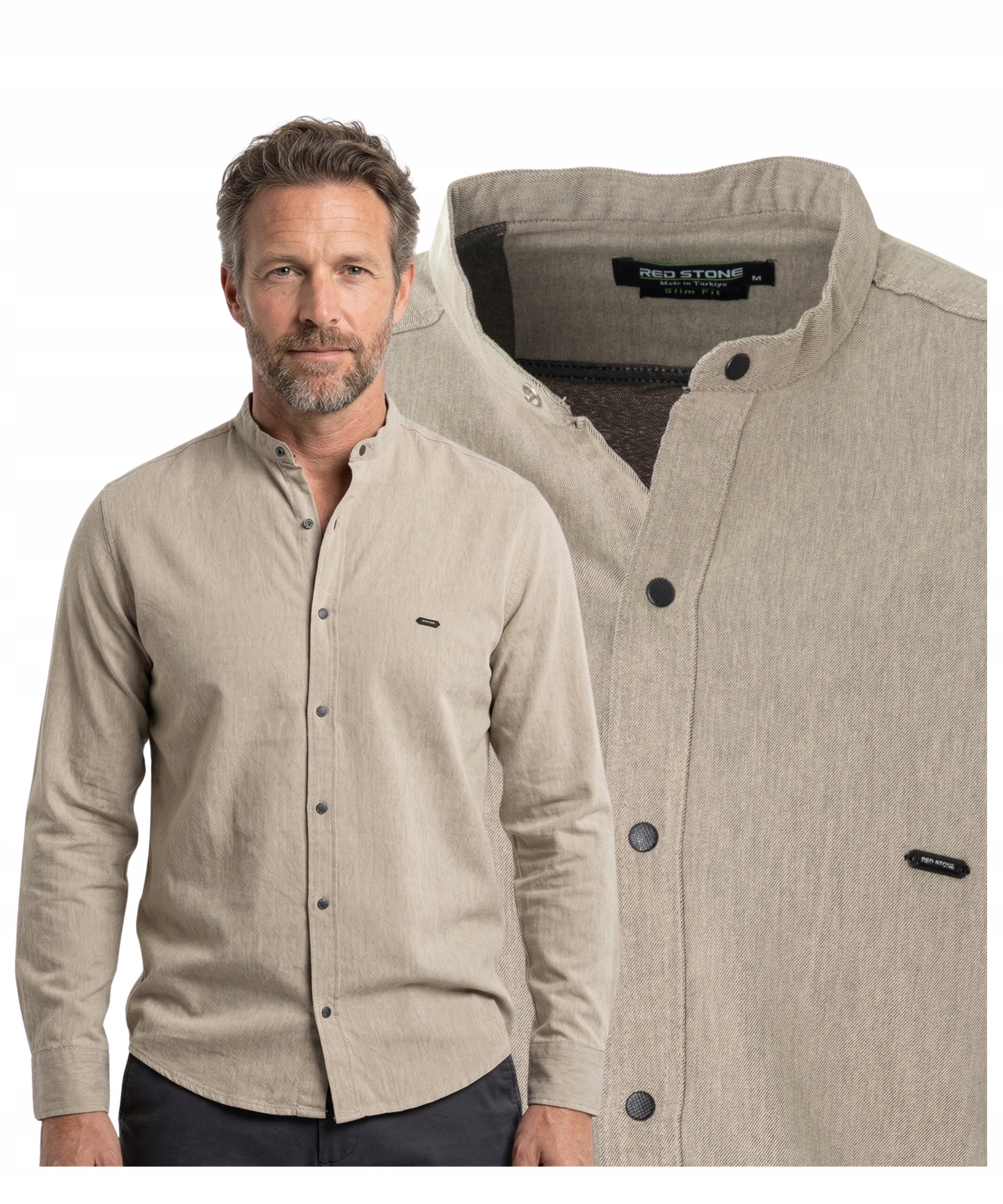 Koszula męska z długim rękawem Stójka rozpinana Bawełna Rozmiar XXL gładka