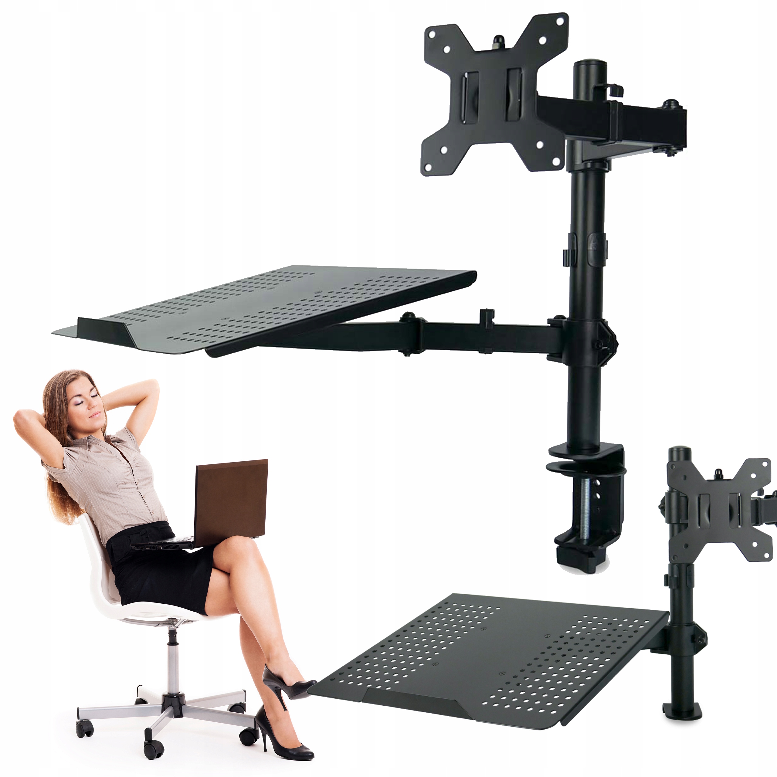 Ramię Na Monitor Z Podstawką Pod Laptopa Na Biurko 13-27 Cali Do 10KG