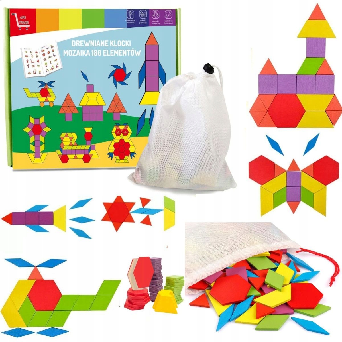 

Drewniane Puzzle Układanka Montessori Gra Logiczna