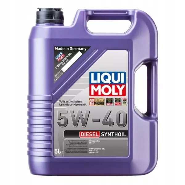LIQUI MOLY DIESEL SYNTHOIL 5W40 CF ACEA B4 9L Przeznaczenie Samochody osobowe