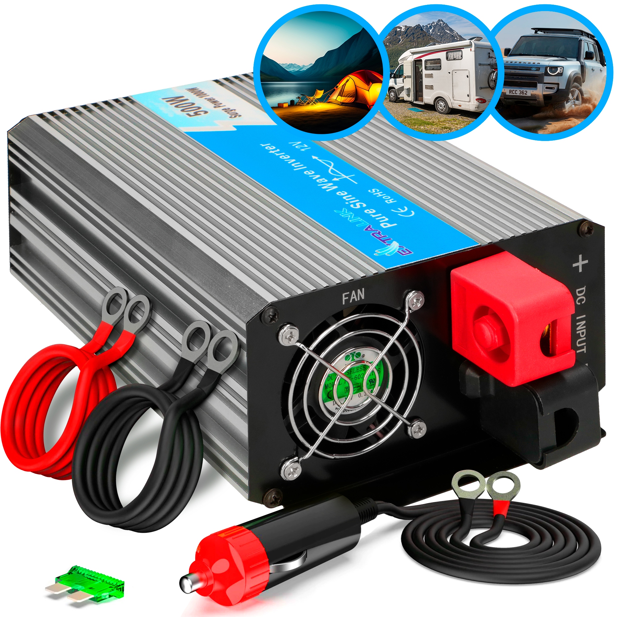 Menič 12V 230V 500W 1000W Čistý Sinus Dc/ac automobilu