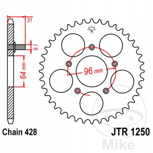 Zębatka tył stalowa JT JTR1250.48 48 zębów 428 Producent JT Sprockets