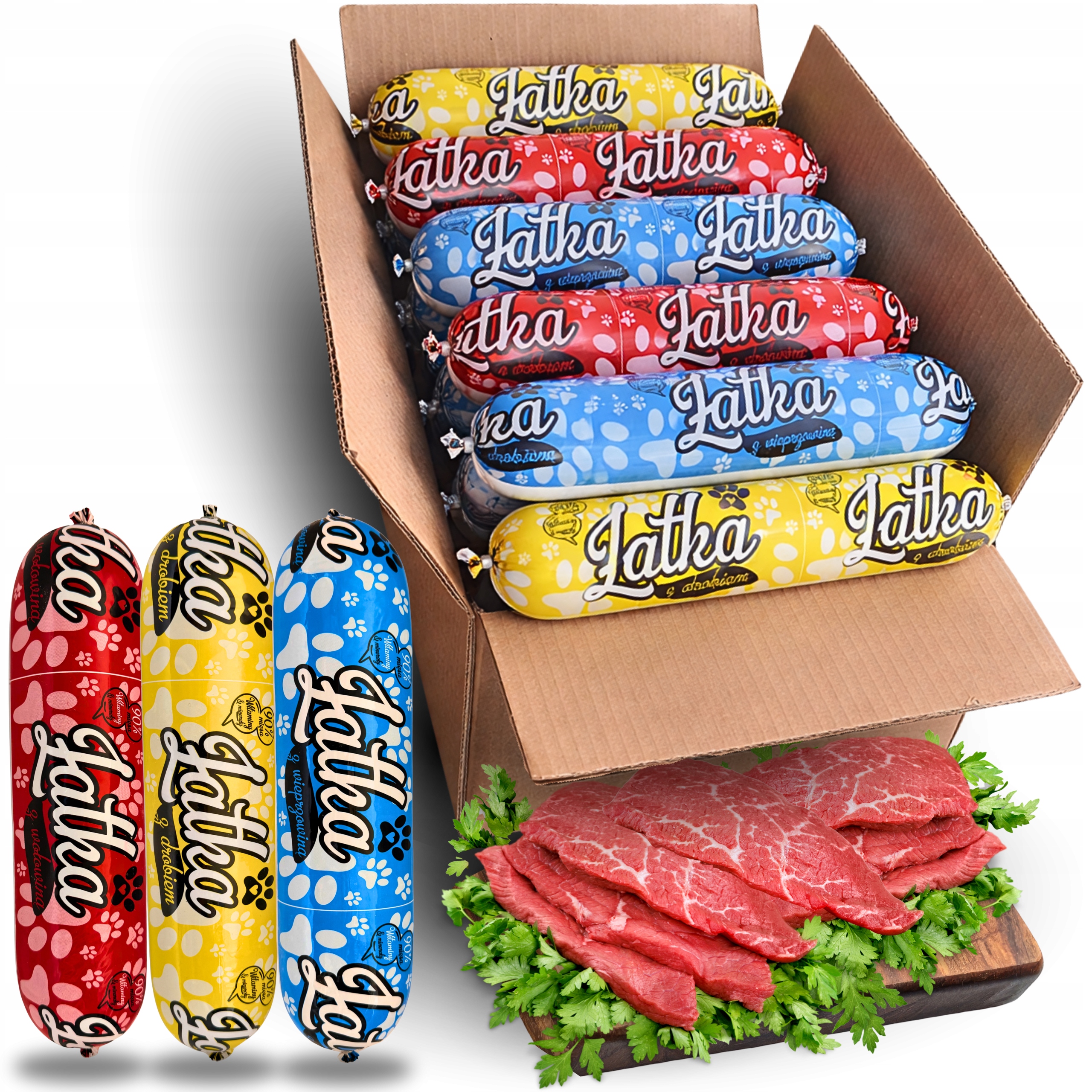 29ks x 1kg. Krmivo mokré pro psa tyčinka Latka mix chutí 90 % masa Dárek