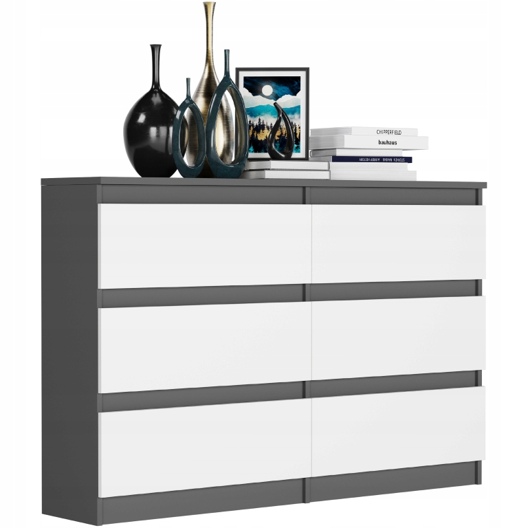 KOMODA 120CM SZAFKA 6 SZUFLAD R-120 ANTRACYT MIX