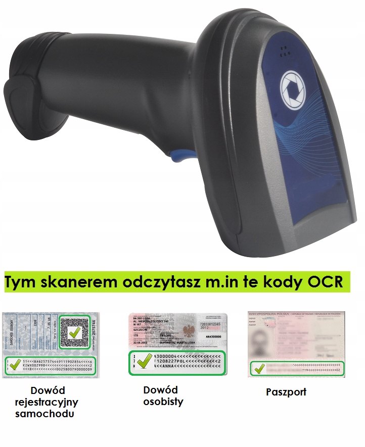 Przewodowy skaner kodów 2D OCR dowód osobisty