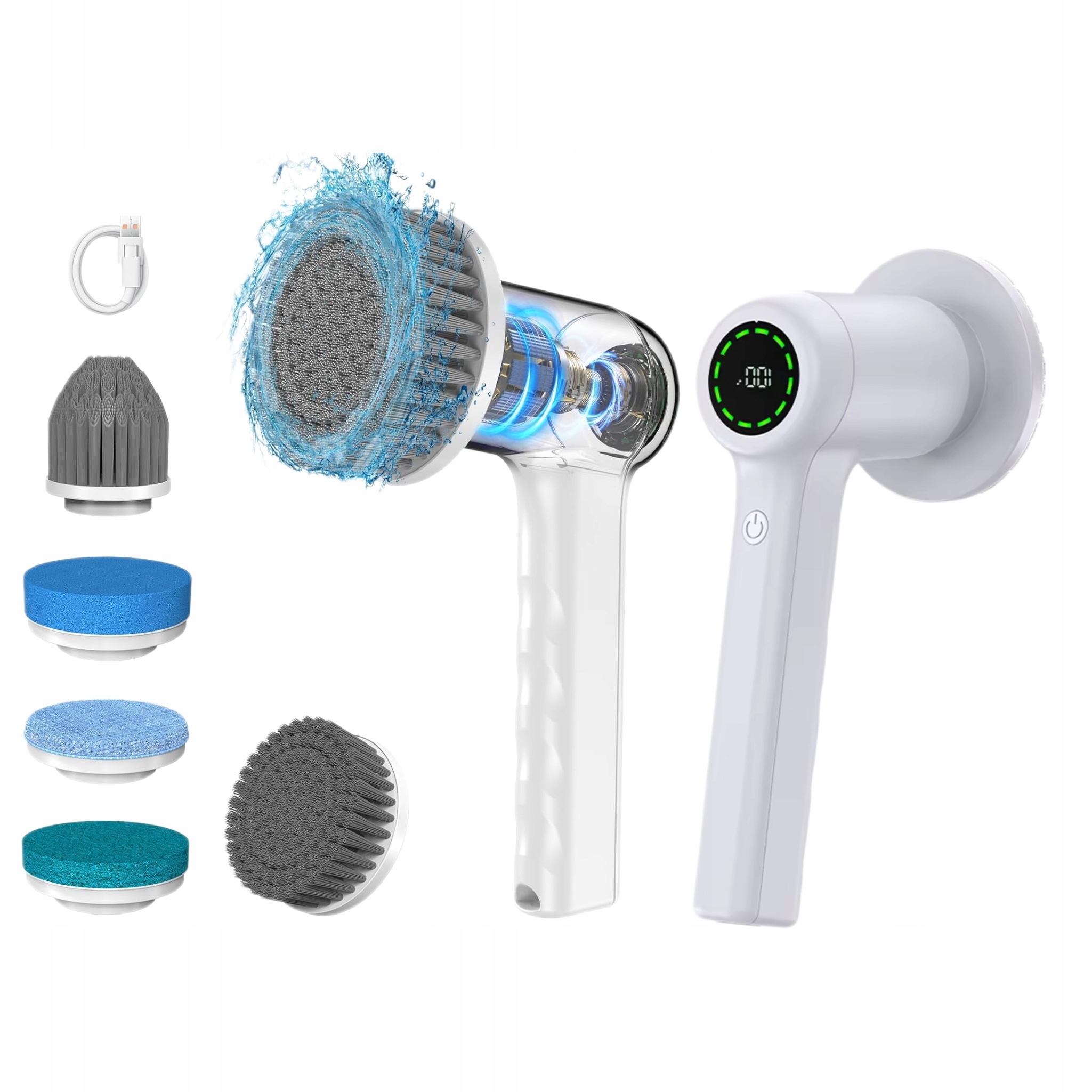 Levně Elektrický rotační kartáč pro úklid a mytí, multifunkční, bílý