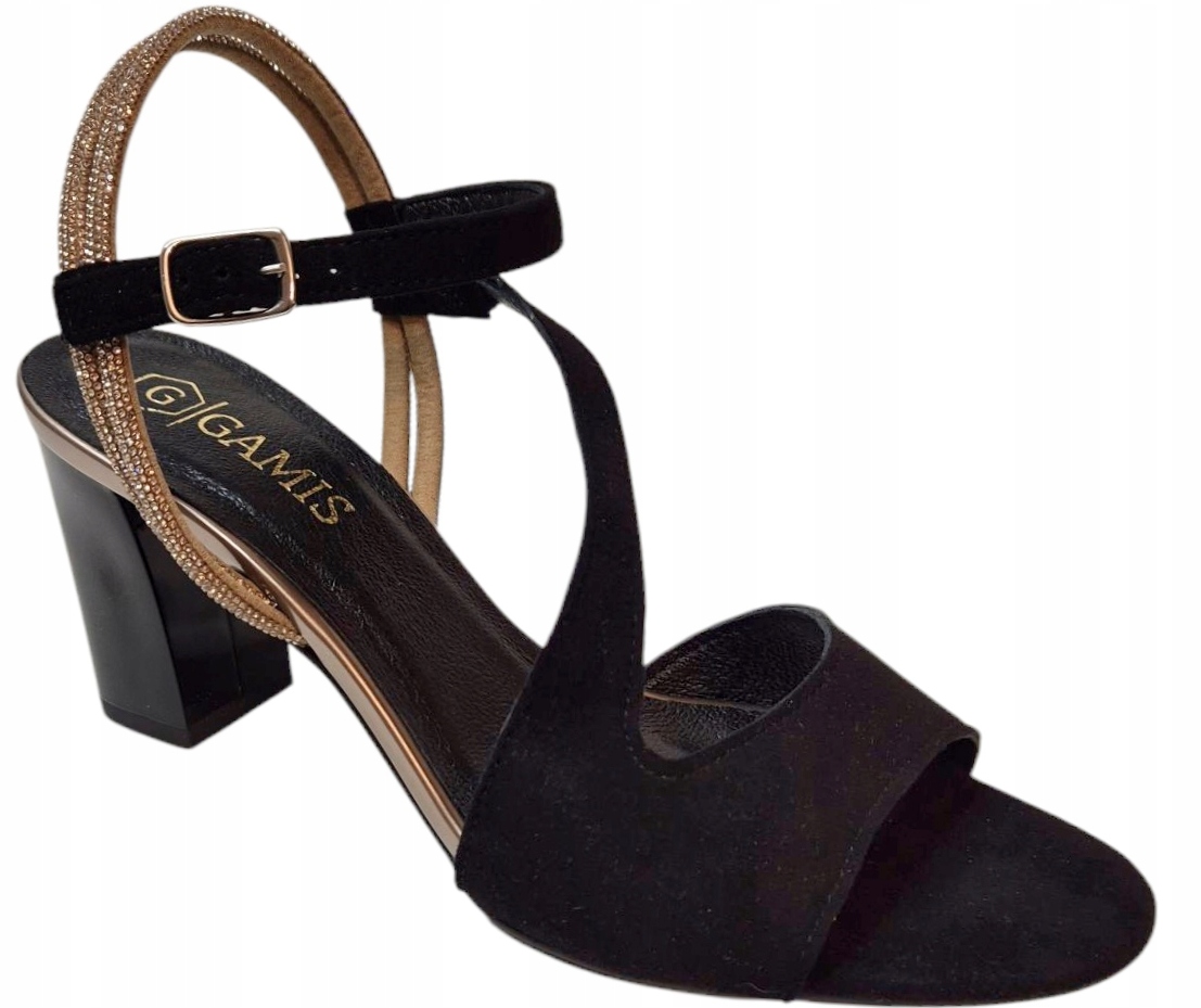 Gamis 7828 Elegantní Černé sandály na podpatku, semišová kůže, vel. 39