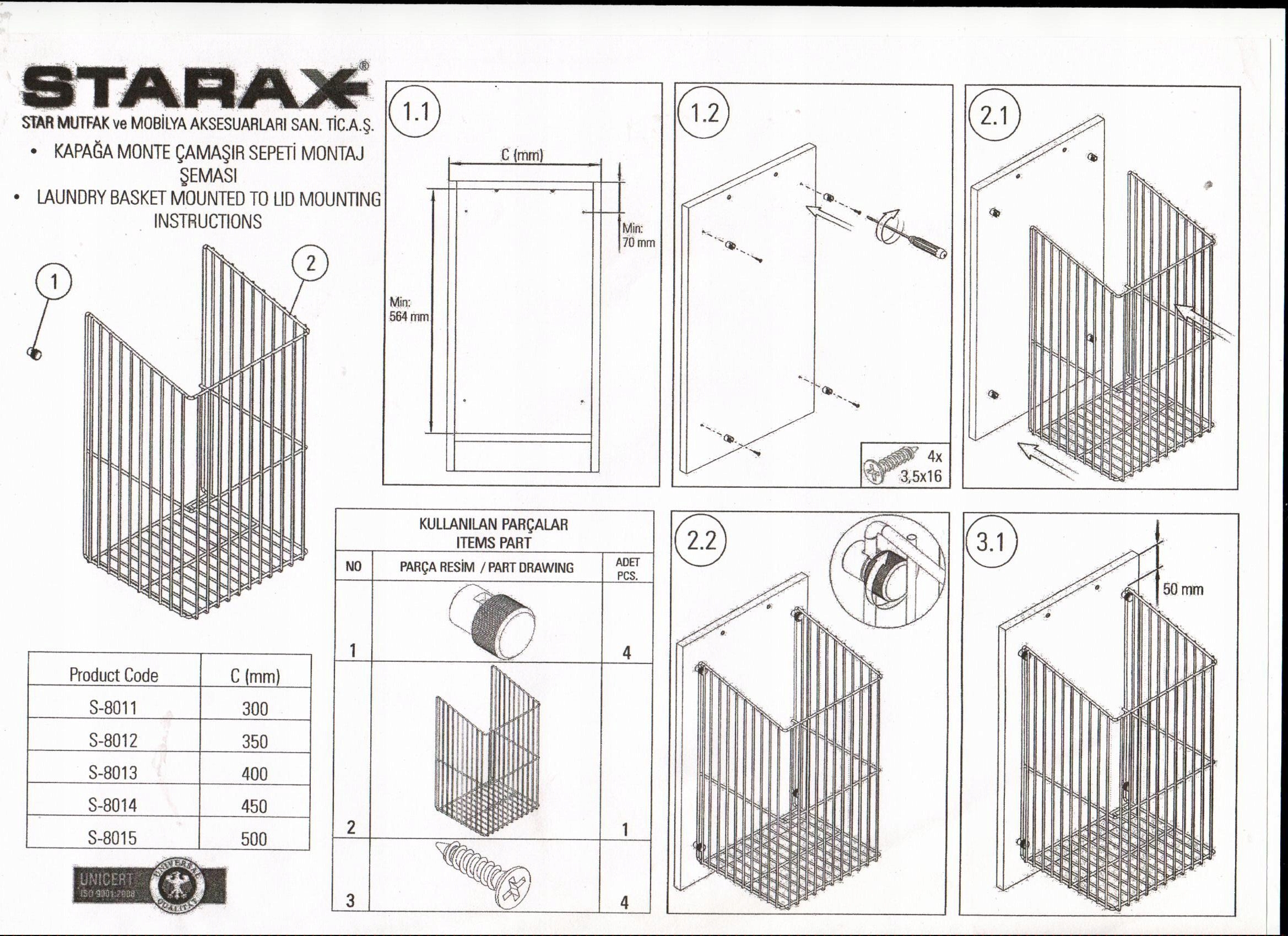 KOSZ NA BIELIZNĘ STARAX CHROM 30 Głębokość mebla 50 cm