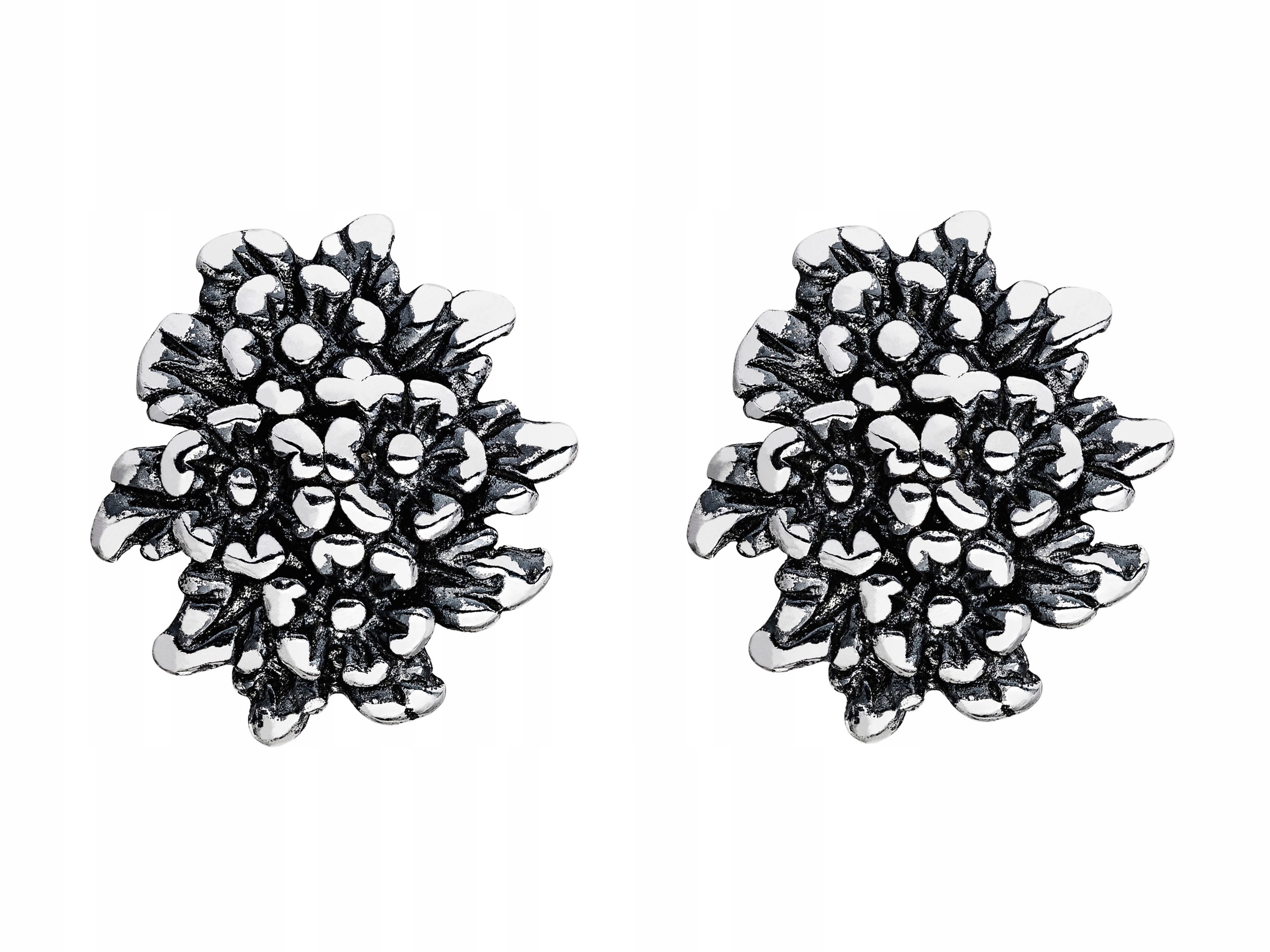 Stříbrné Náušnice Květiny Velké dámské šroubky Oxidované květiny Stříbro 925