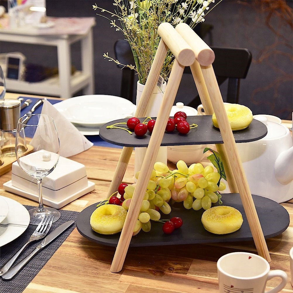 Patera 2-poziomowa drewniana kamienna 41x24x38,5 c