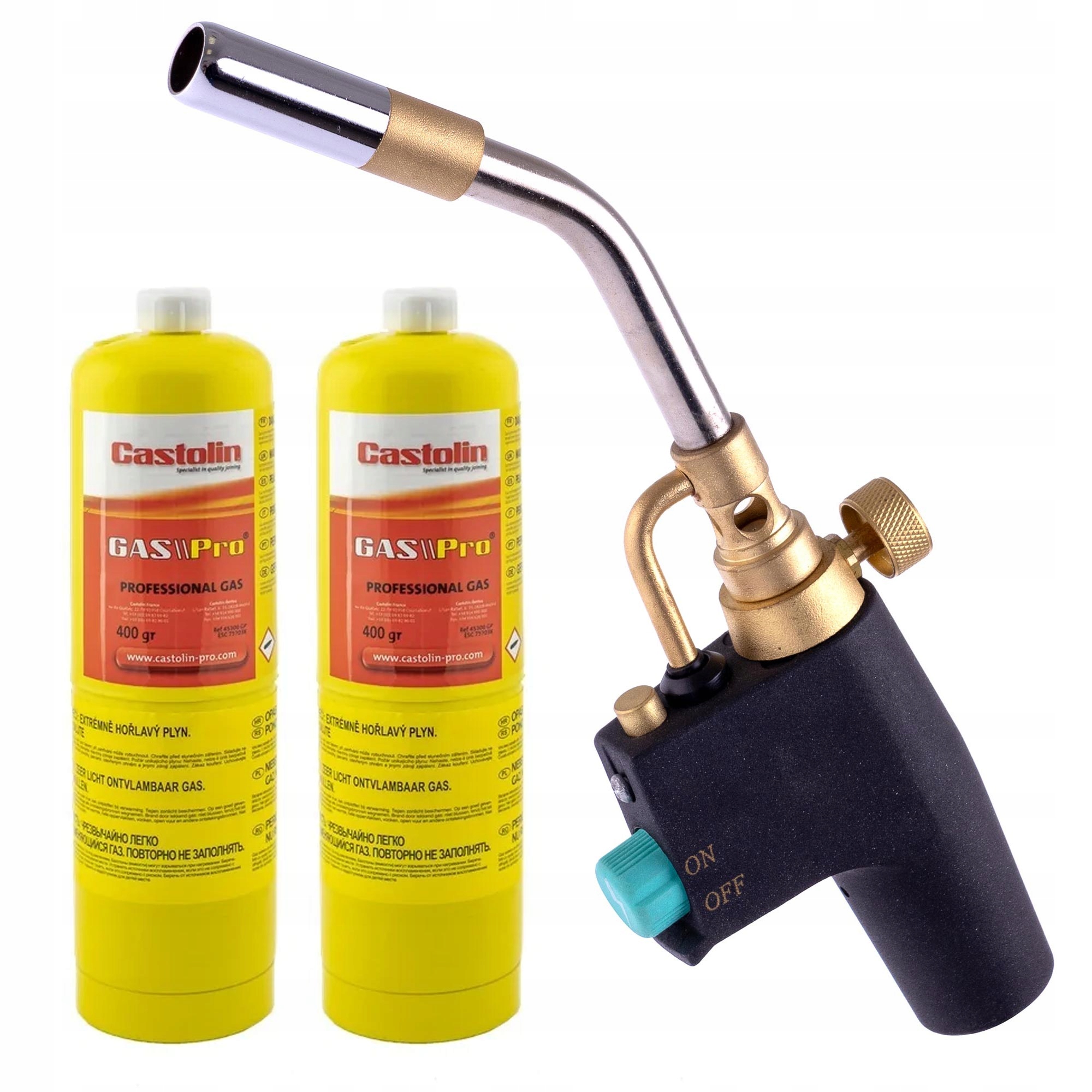 Plynový Hořák Mapp Propan Pro Pájení Piezo Turbo 2800°C 2X Láhev Castolin