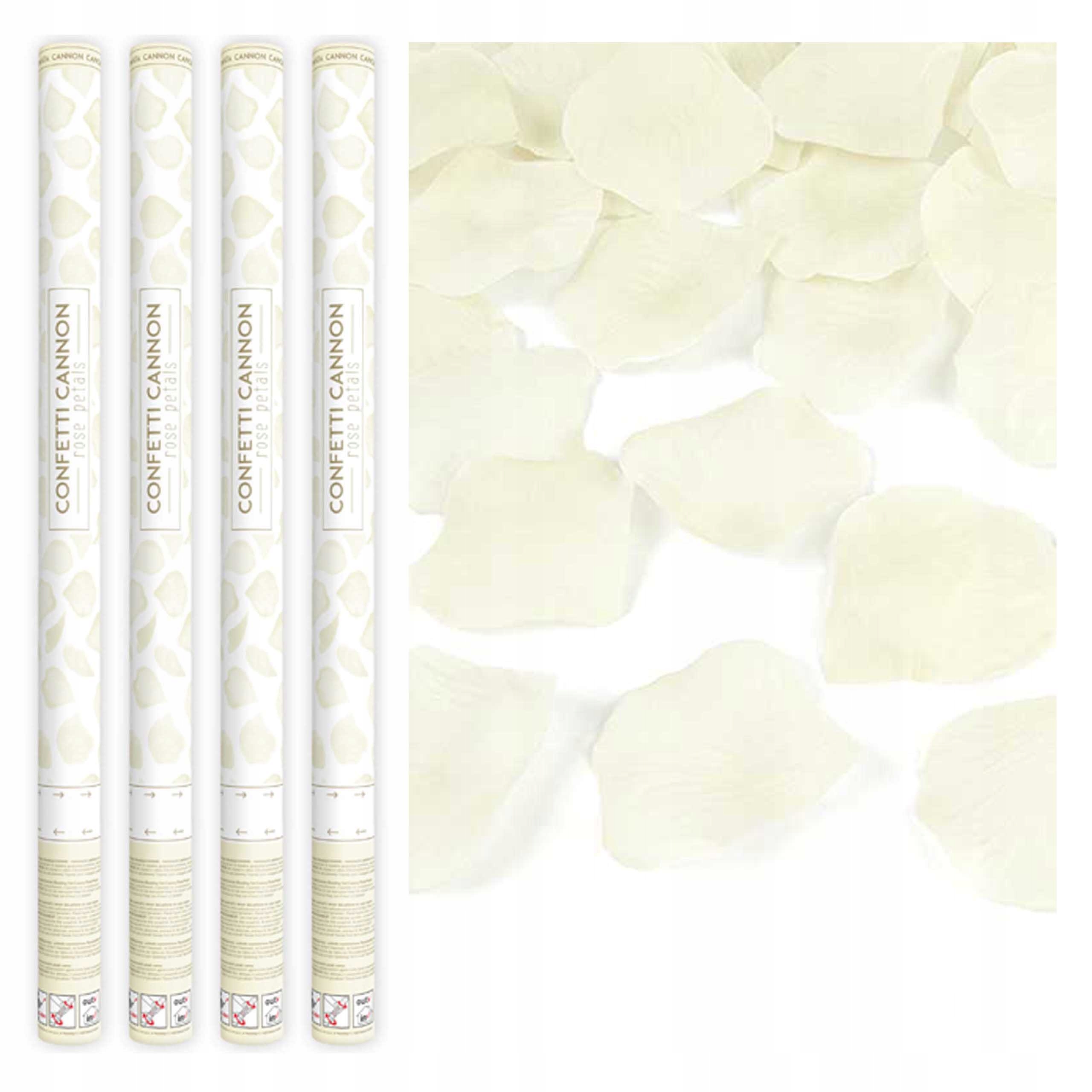 4x TUBY STRZELAJĄCE KONFETTI PŁATKI RÓŻ KREMOWE XL