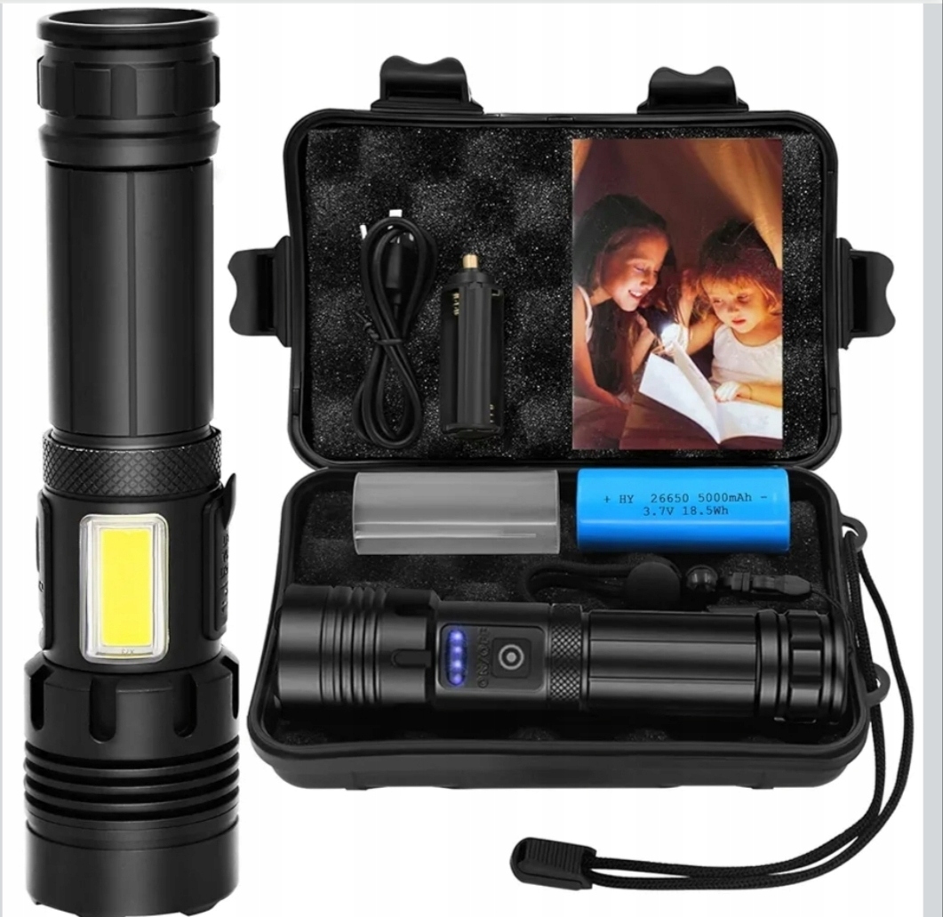 Latarka Led 100000 Lumen Usb-c Taktyczna IPX6 Etui