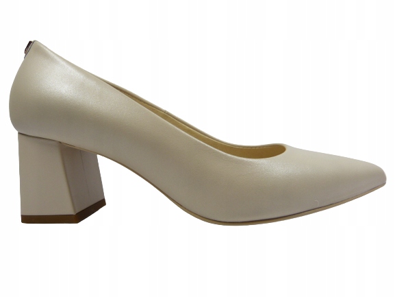 Dámské kožené lodičky nude s nízkým podpatkem, elegantní, stabilní boty Sala 37